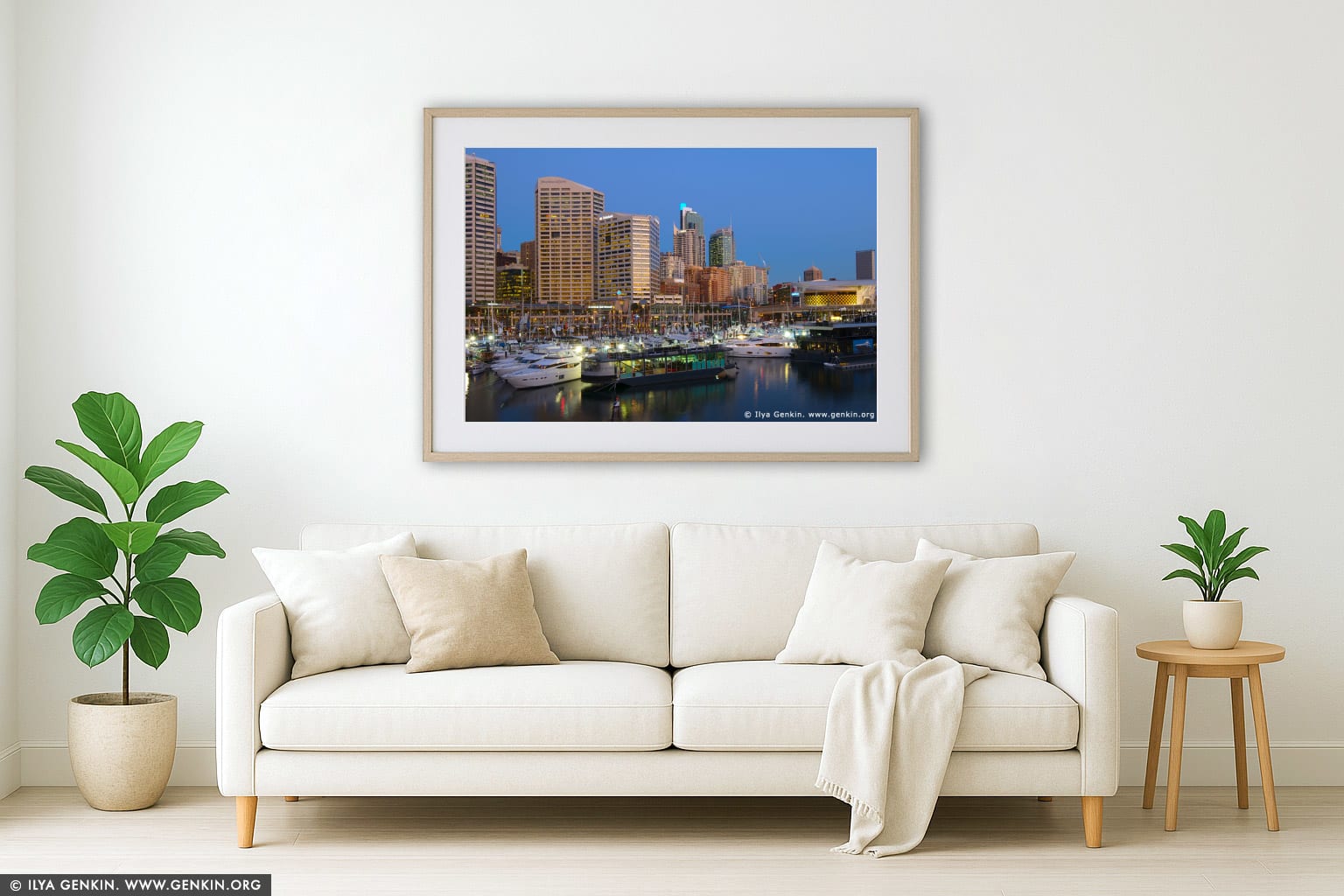 Cockle Bay Marina Hosting International Boat Show wall art in a contemporary living room interior