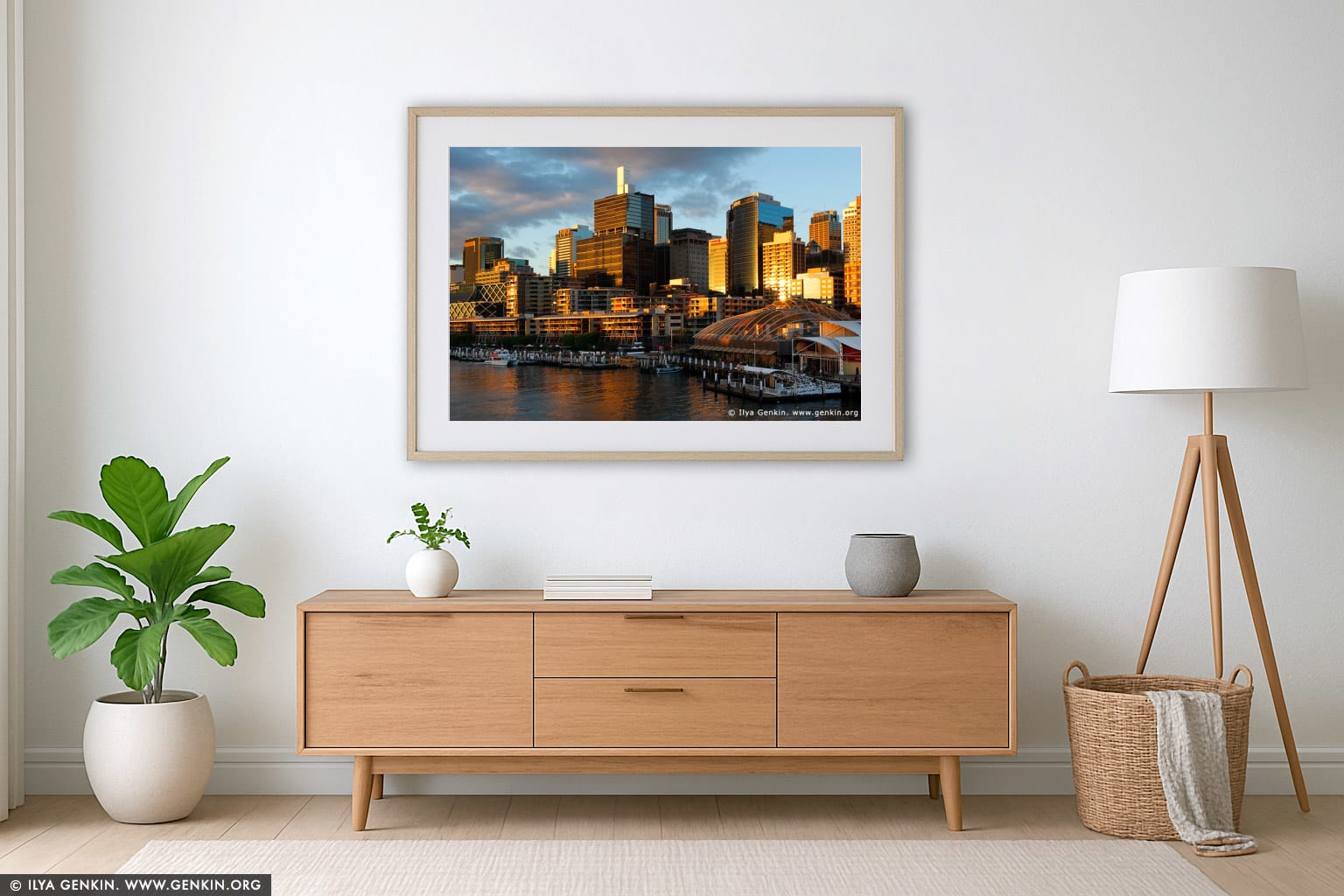 Darling Harbour at Sunset wall art in a contemporary living room interior