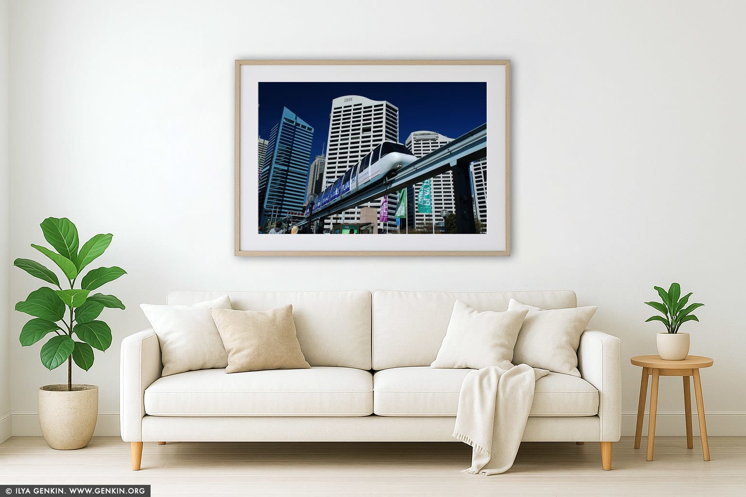 Monorail at Darling Harbour wall art in a modern living room interior