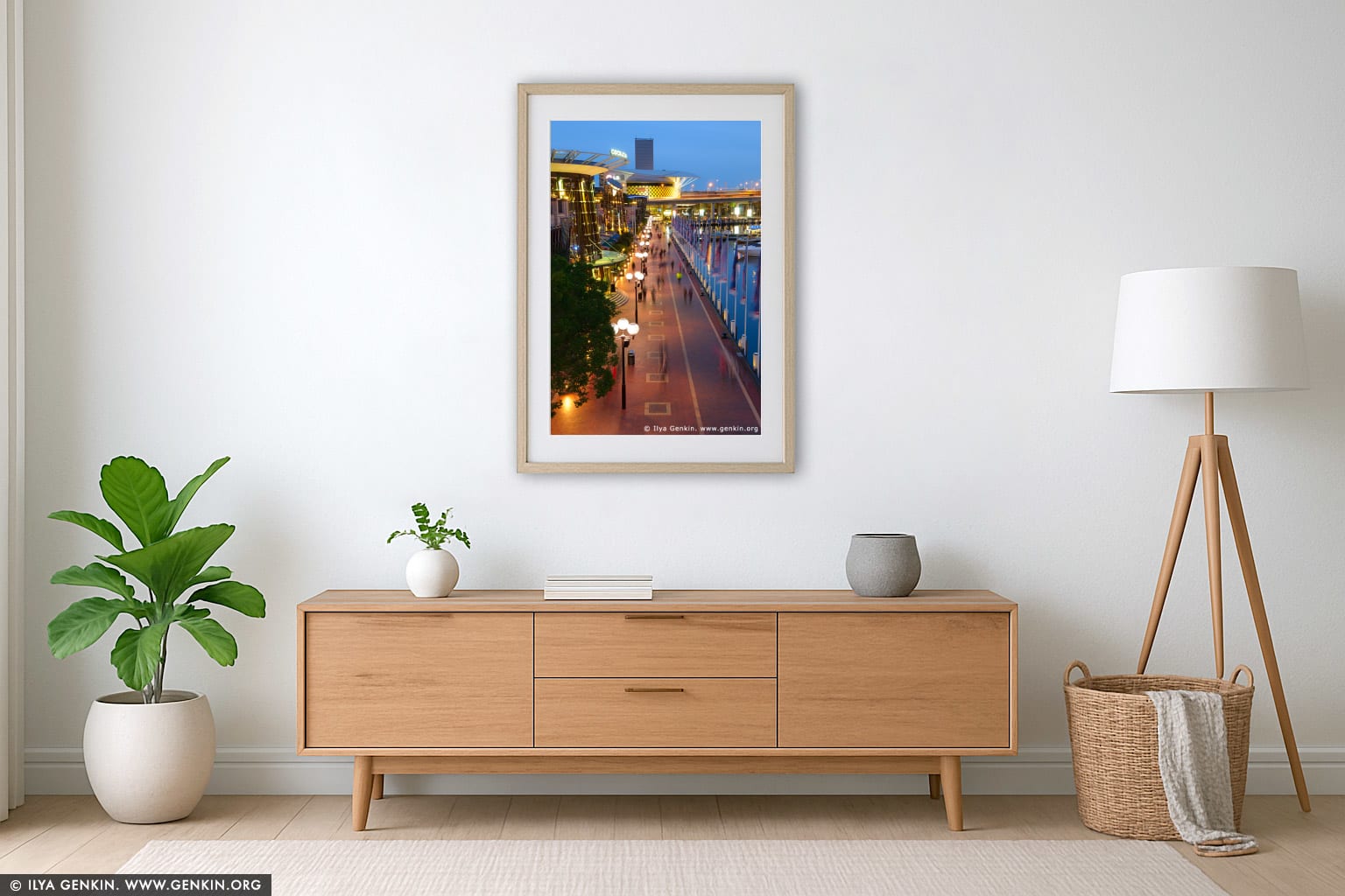 Cockle Bay Wharf Promenade wall art in a modern living room interior
