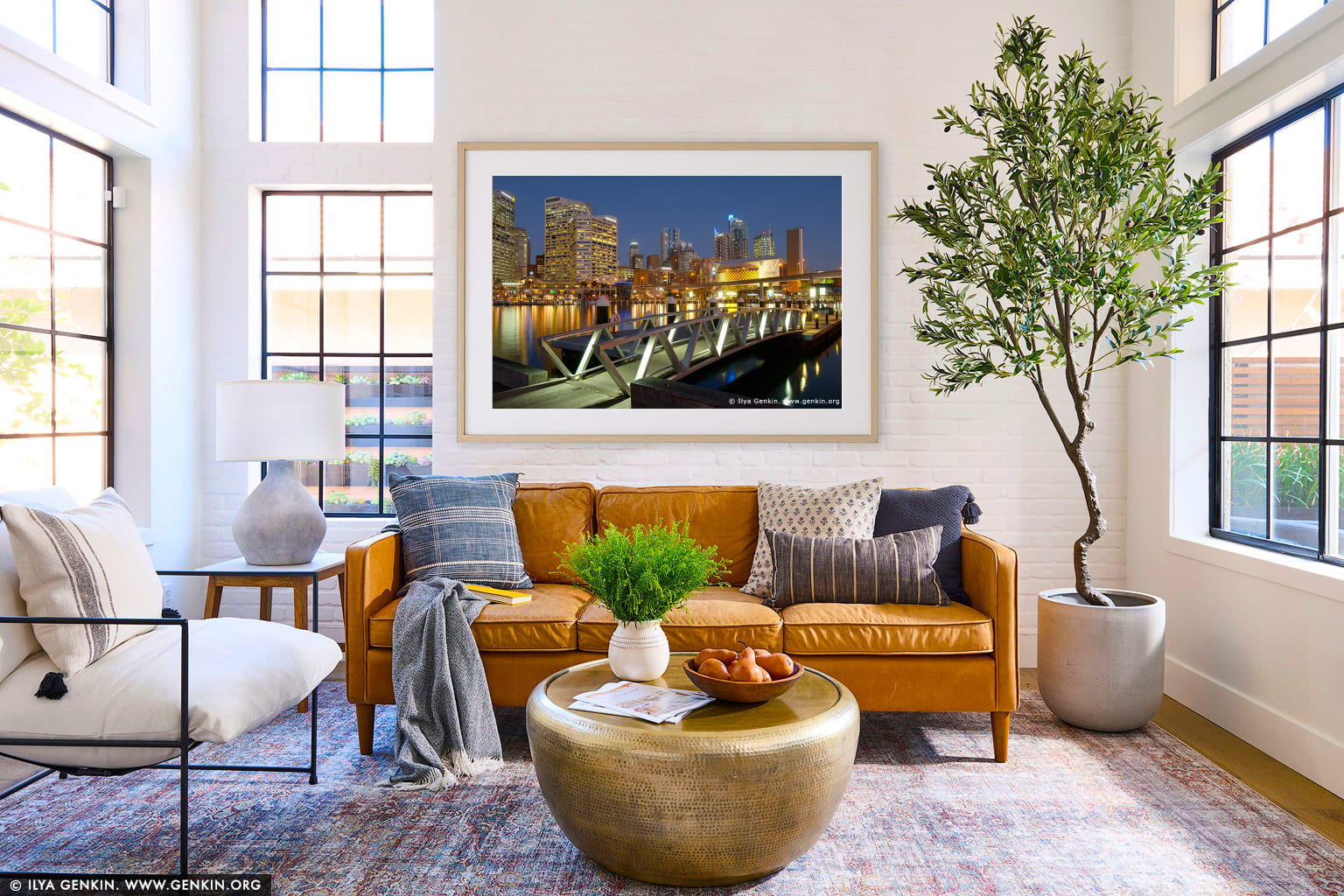Water Taxi Wharf at Darling Harbour wall art in a contemporary living room interior