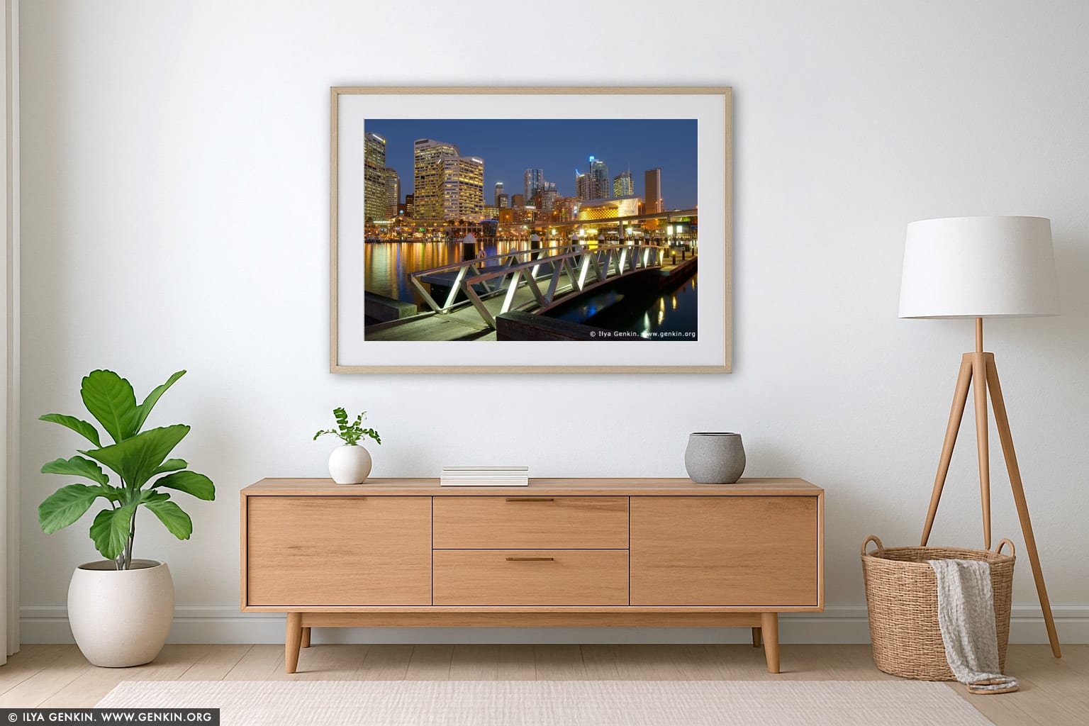 Water Taxi Wharf at Darling Harbour wall art in a minimalist living room interior