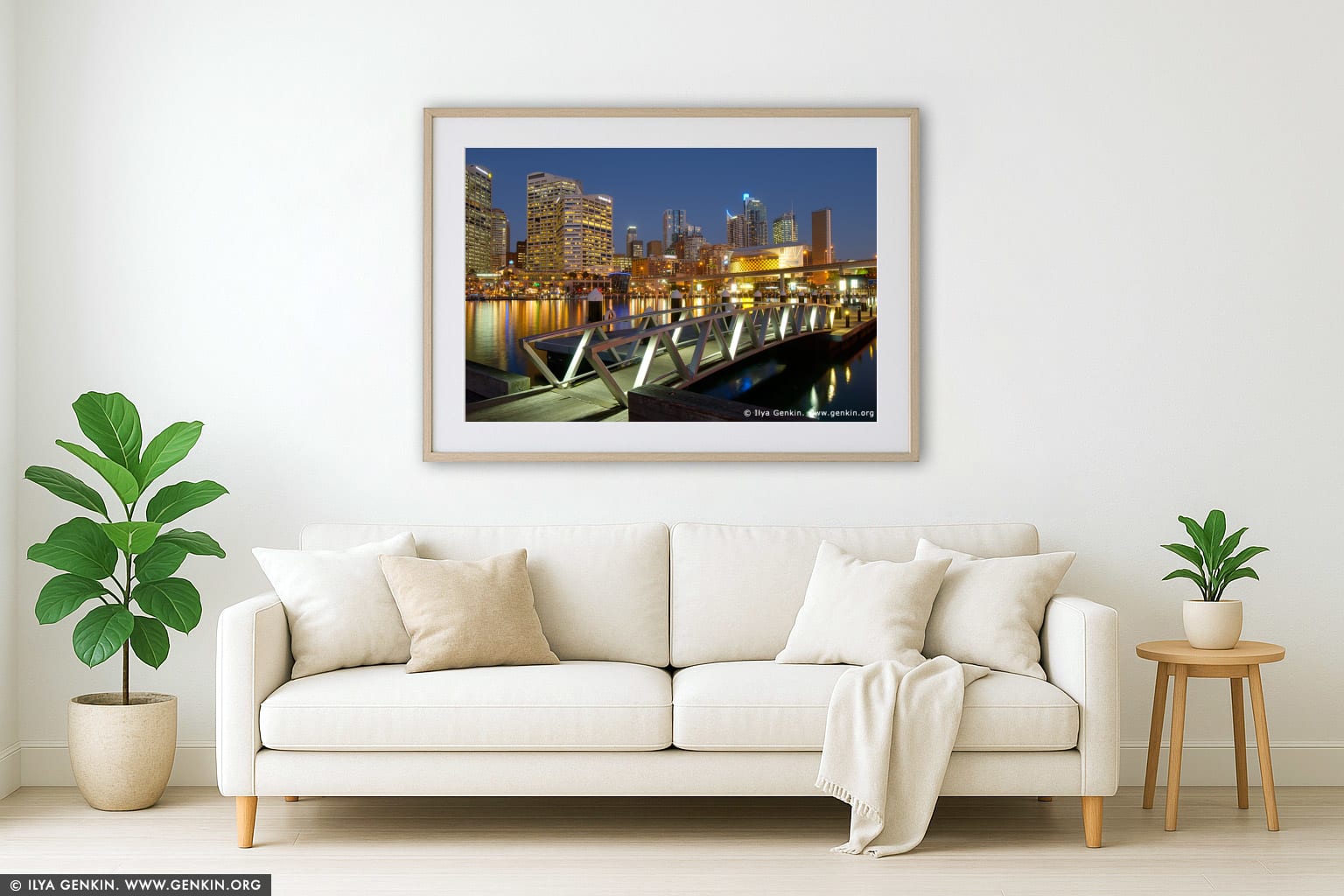Water Taxi Wharf at Darling Harbour wall art in a modern living room interior