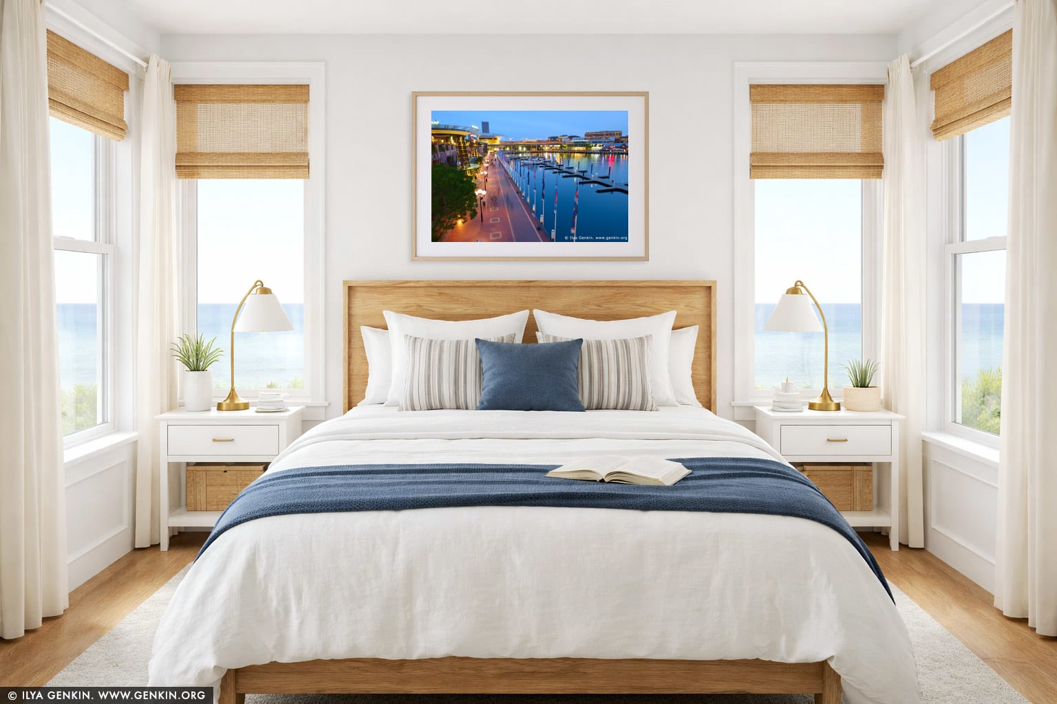 Cockle Bay Wharf Promenade at Sunset wall art in a bedroom interior