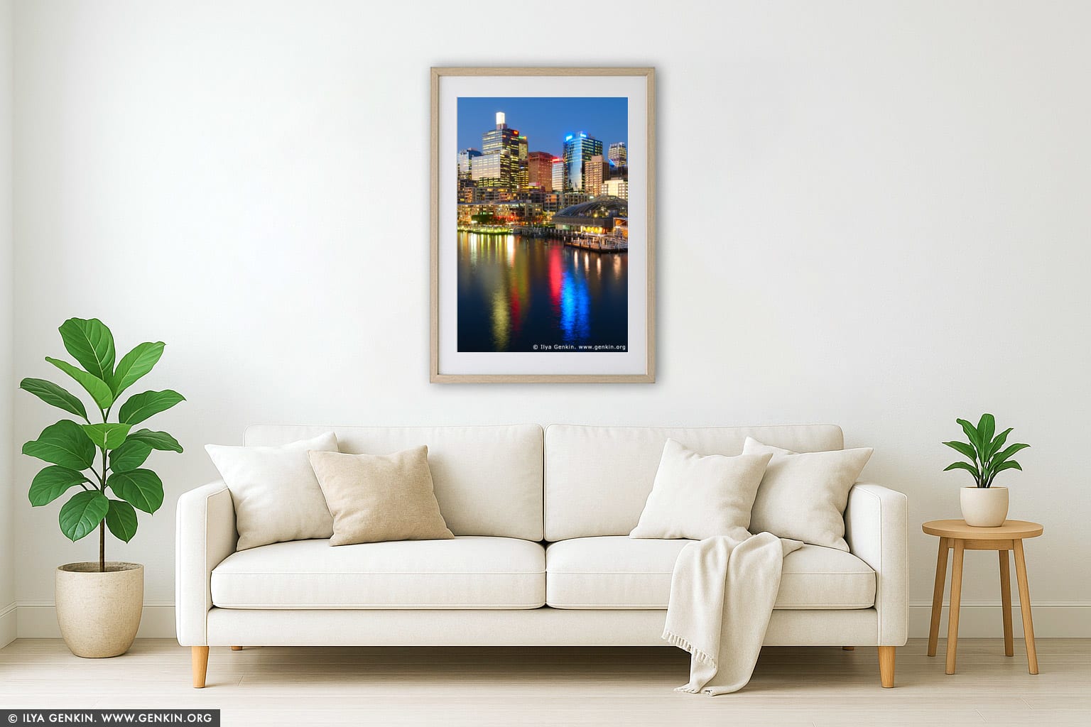 Darling Harbour after Sunset wall art in a luxury living room interior
