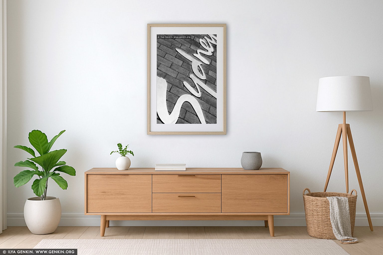 Sydney Sign wall art in a minimalist living room interior