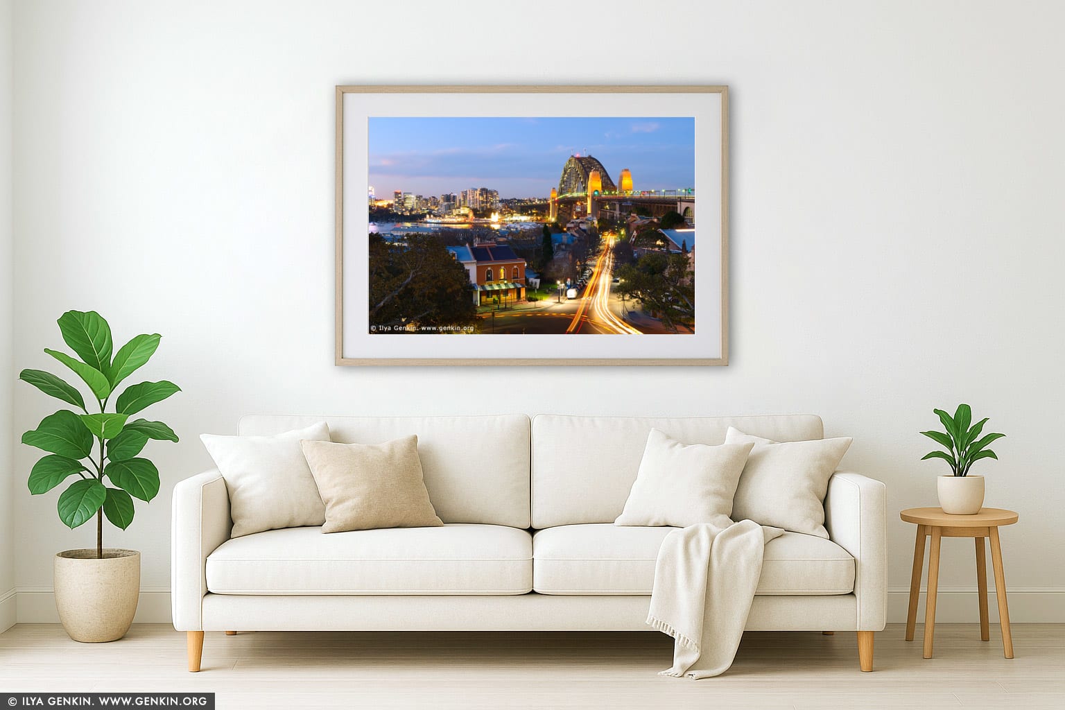 Sydney Harbour Bridge from Observatory Hill wall art in a minimalist living room interior