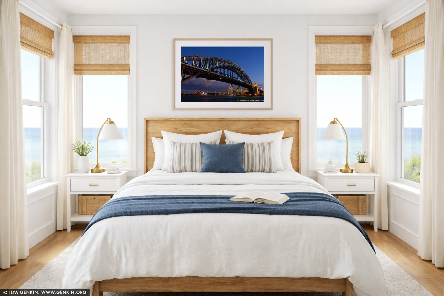 Harbour Bridge at Sunset from Luna Park wall art in a bedroom interior