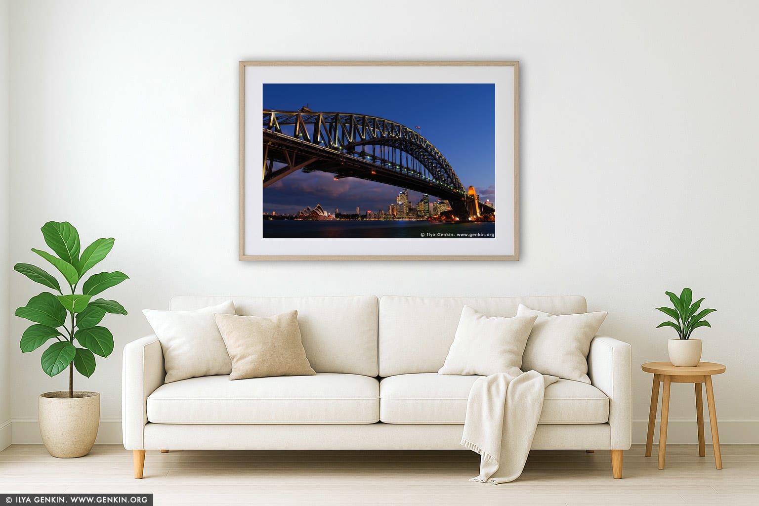 Harbour Bridge at Sunset from Luna Park wall art in a luxury living room interior