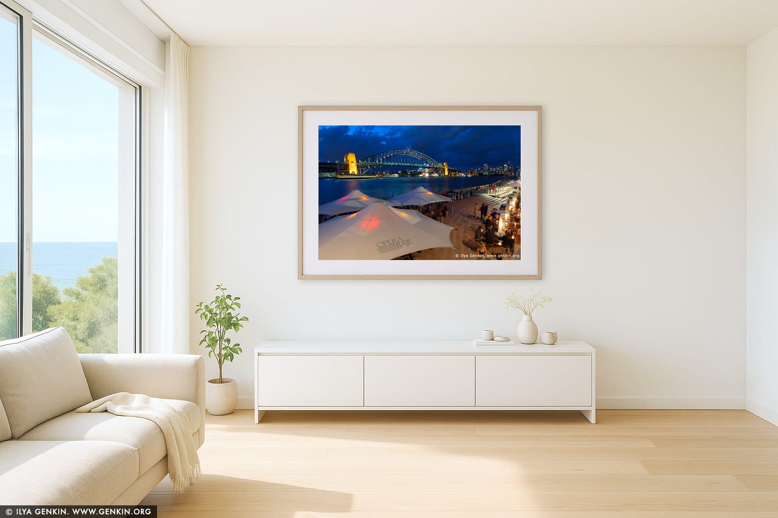 Dinning at Opera Bar With Harbour Bridge View wall art in a minimalist living room interior