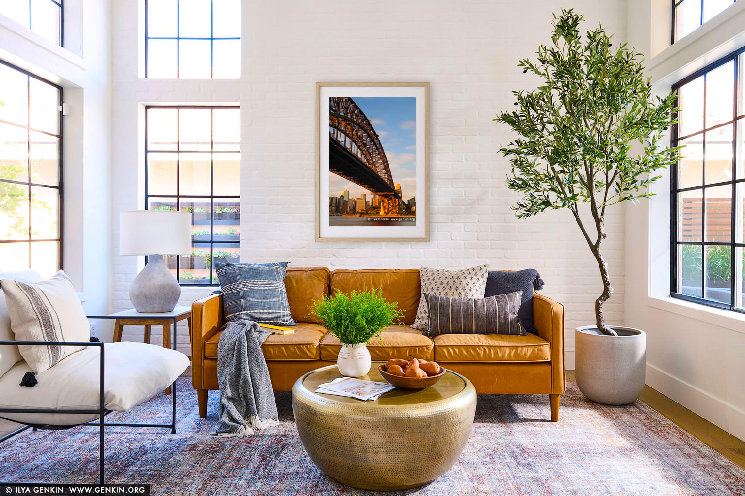 Sydney Harbour Bridge at Sunrise wall art in a modern living room interior