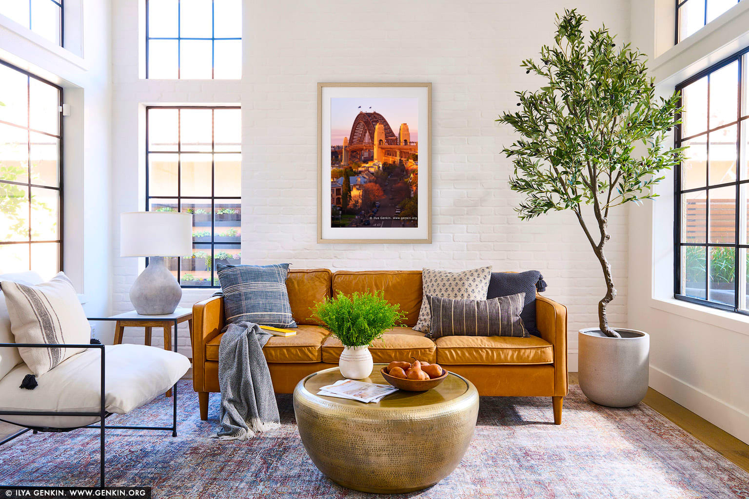 Sydney Harbour Bridge in the Evening from Observatory Hill wall art in a luxury living room interior