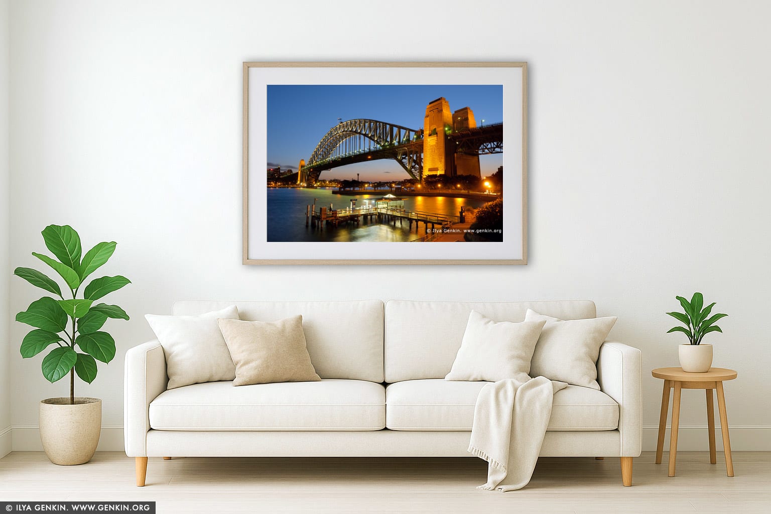 Harbour Bridge from Kirribilli after Sunset wall art in a modern living room interior