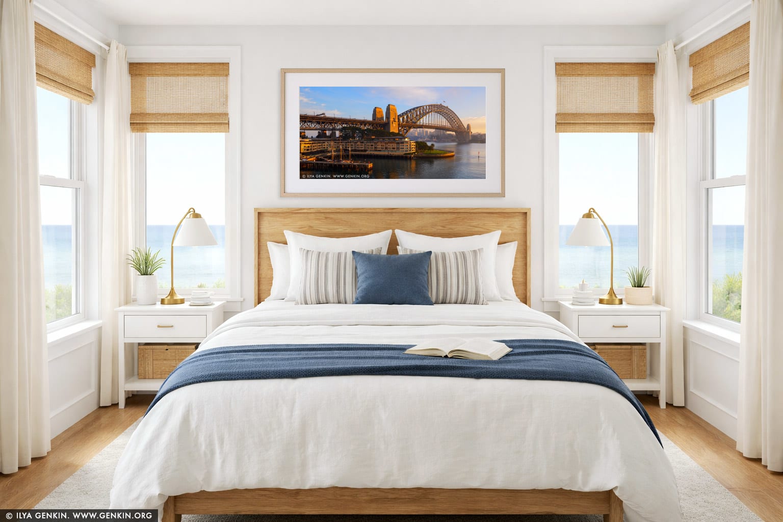 Sydney Harbour Bridge and The Park Hyatt Hotel on Early Morning wall art in a bedroom interior