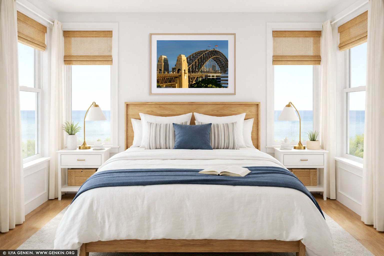 Sydney Harbour Bridge from Milson's Point wall art in a bedroom interior