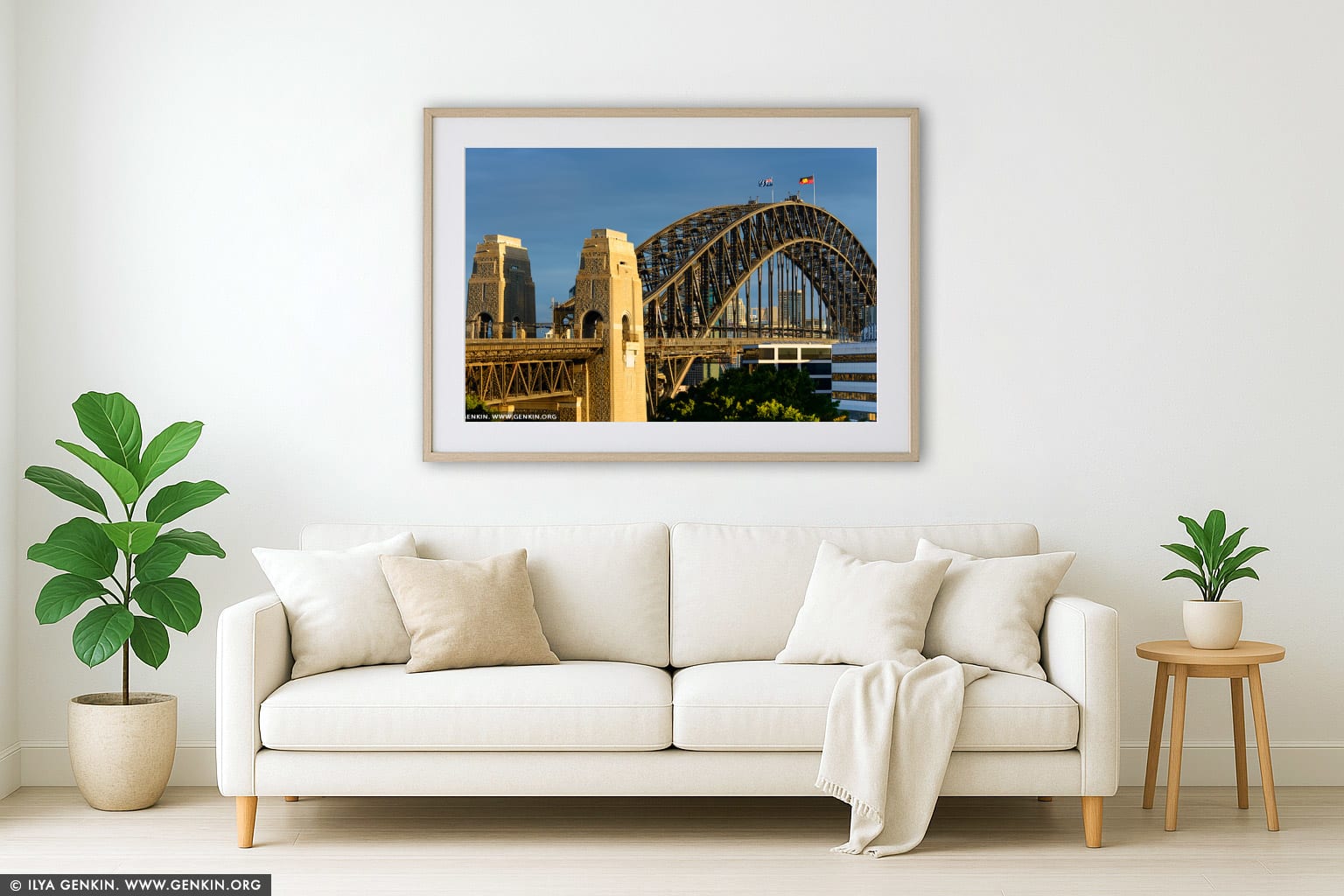 Sydney Harbour Bridge from Milson's Point wall art in a minimalist living room interior