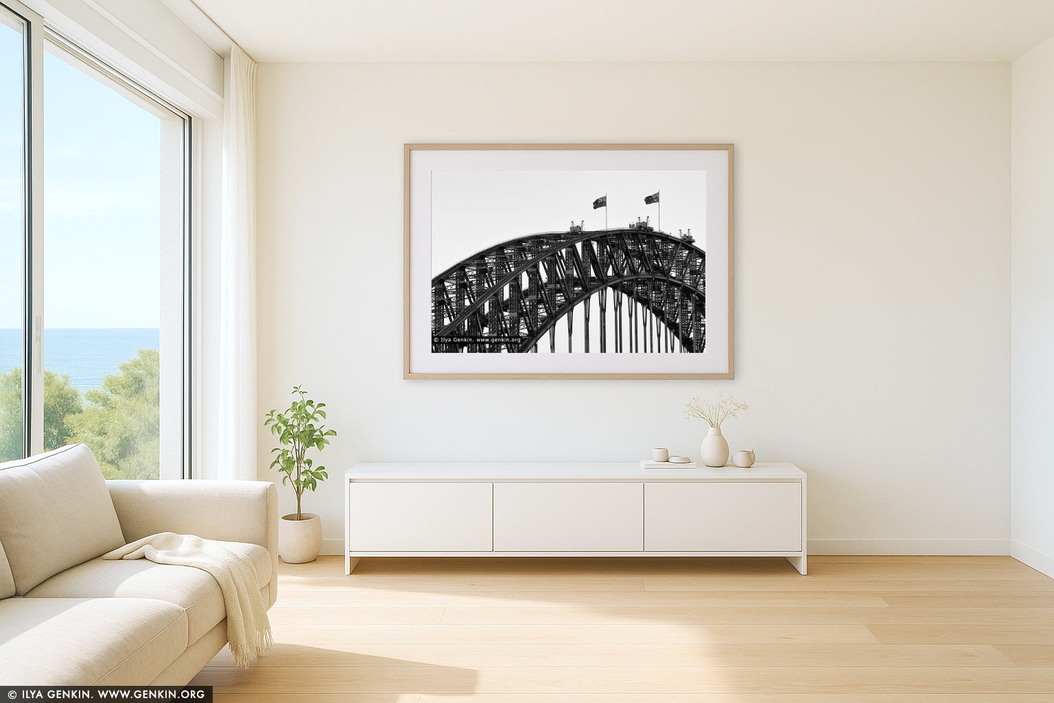 Sydney Harbour Bridge Arches in Black and White wall art in a luxury living room interior