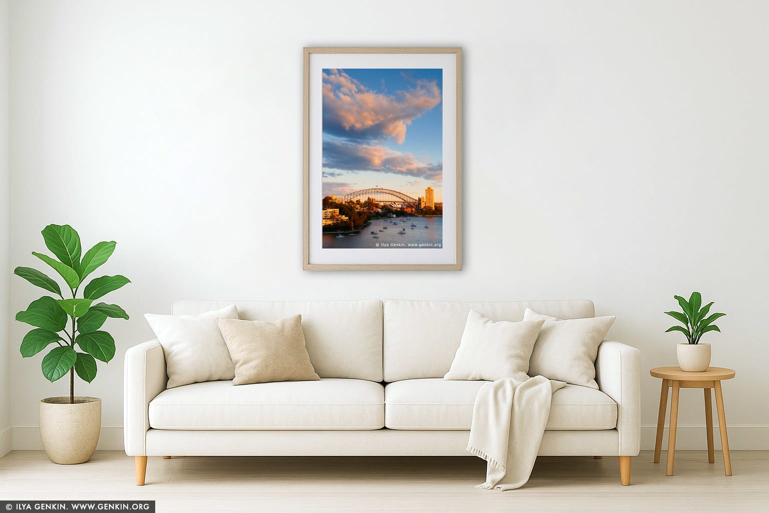 Sydney Harbour Bridge at Sunset wall art in a luxury living room interior