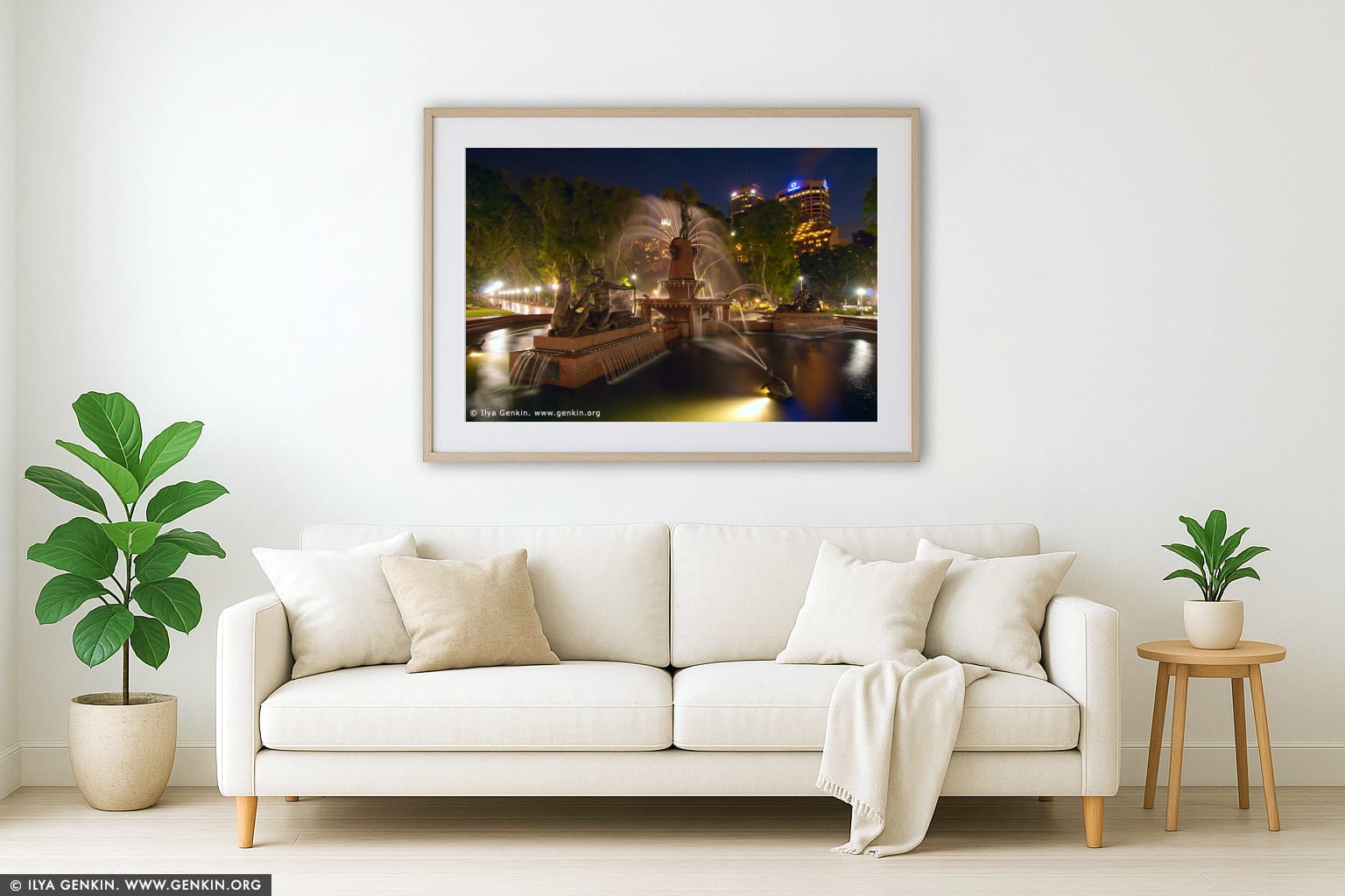 Archibald Fountain after Sunset wall art in a modern living room interior