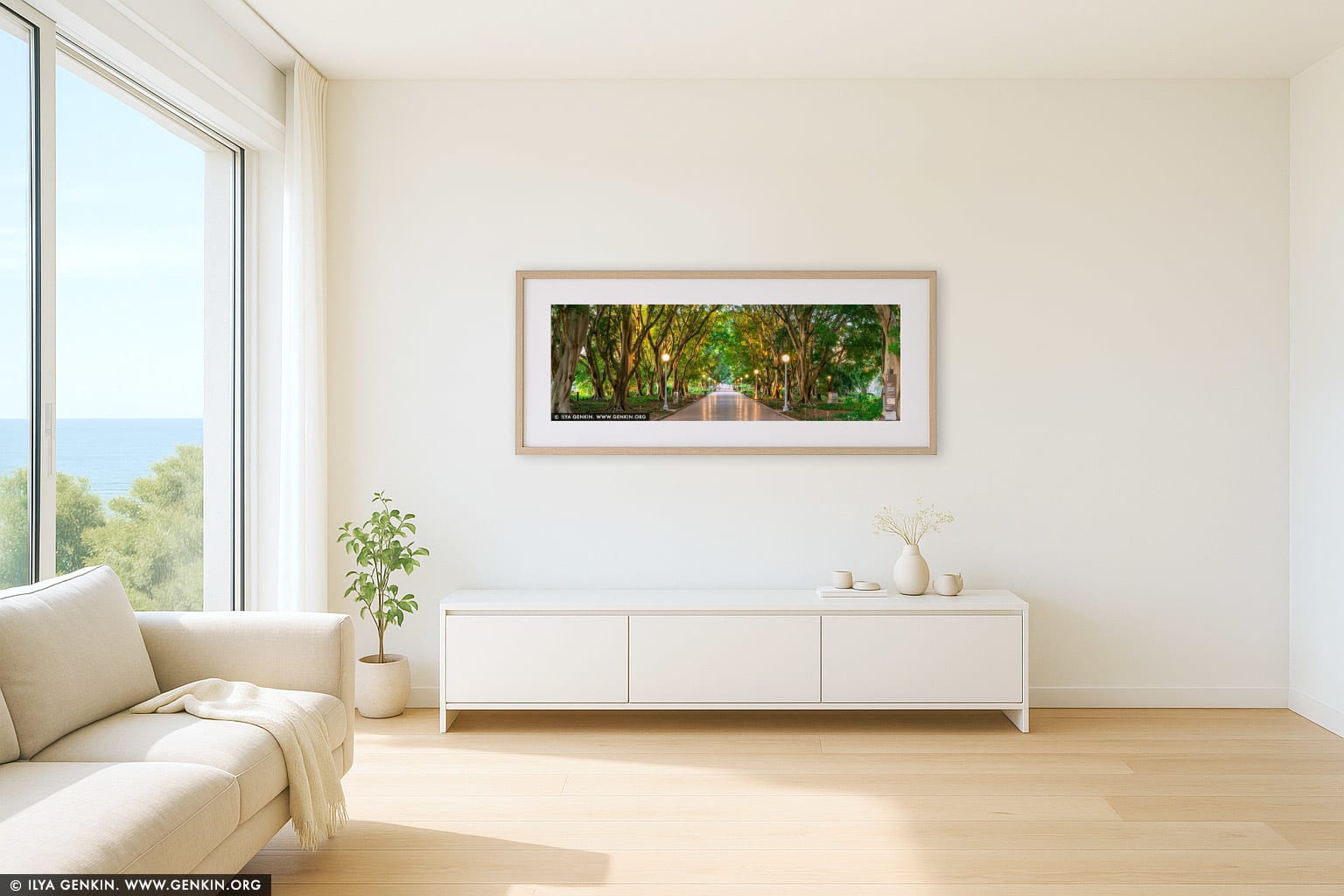 Between Two Lights, Hyde Park wall art in a modern living room interior