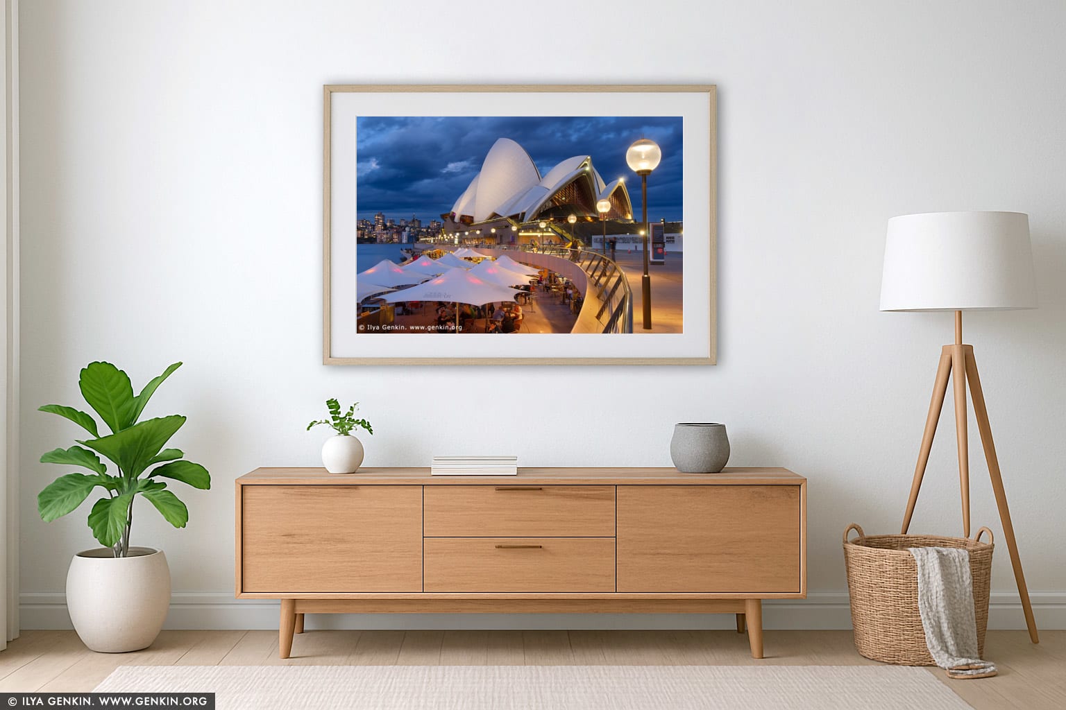 Friday Evening at Sydney Opera House wall art in a contemporary living room interior