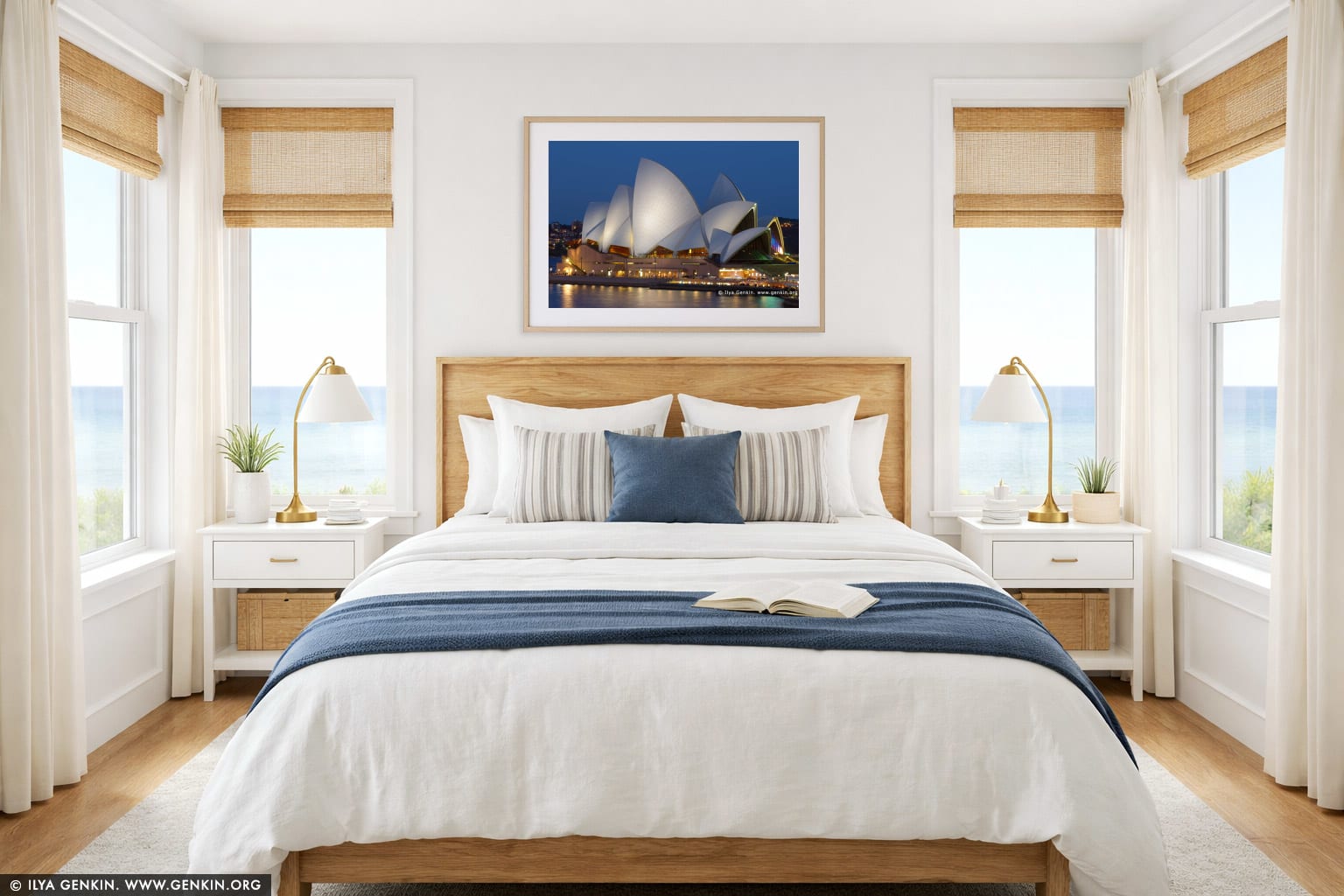 Sydney Opera House from Cahill Way at Night wall art in a bedroom interior