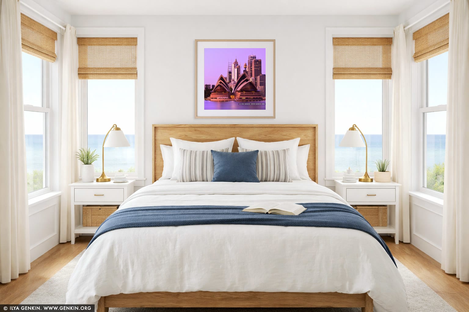 Opera House and Sydney City at Dawn wall art in a bedroom interior