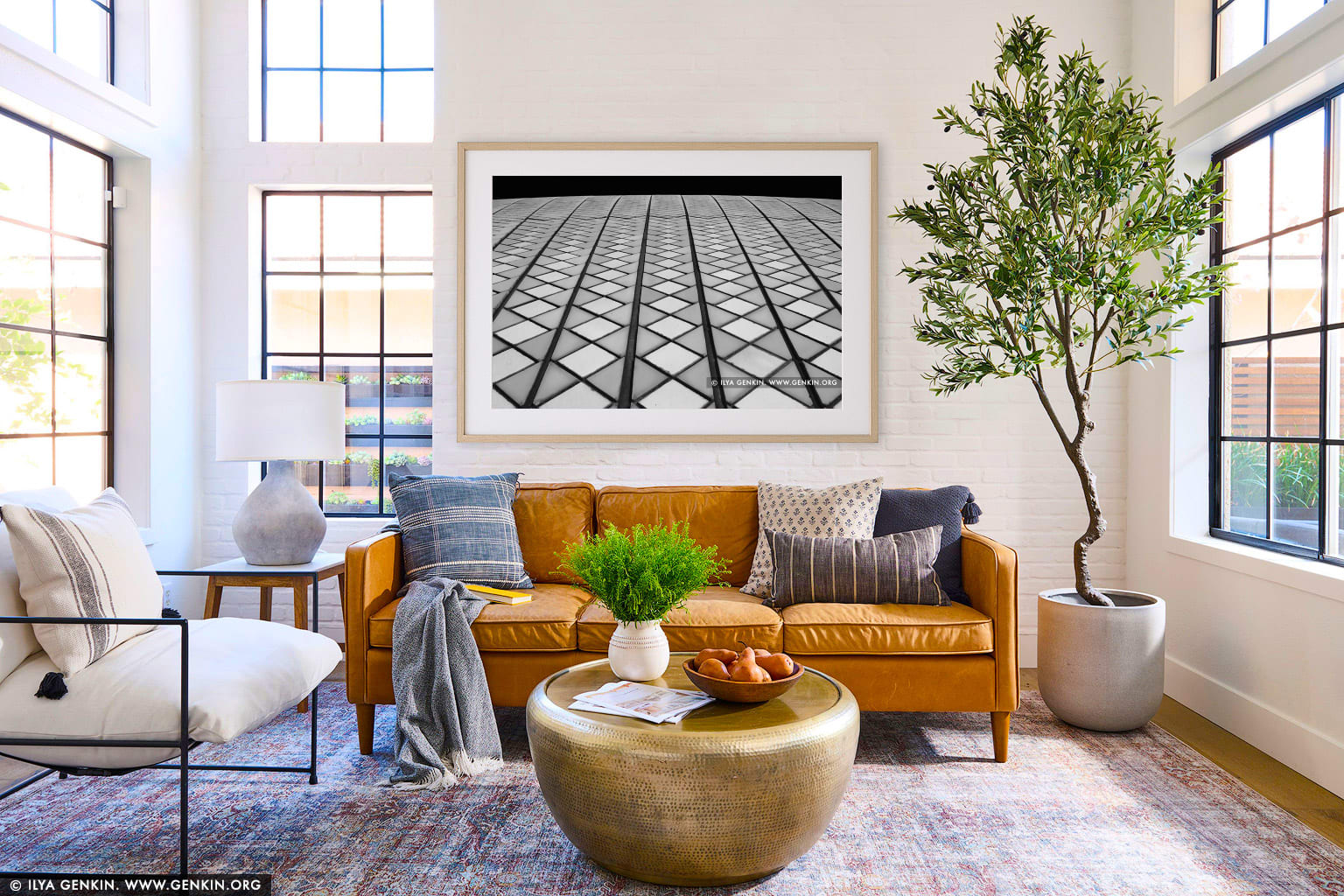 Roof Tiles of Sydney Opera House wall art in a luxury living room interior