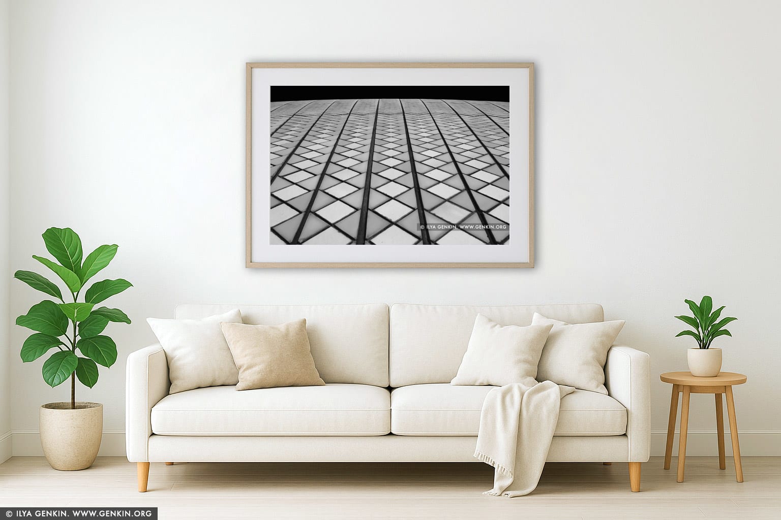 Roof Tiles of Sydney Opera House wall art in a minimalist living room interior