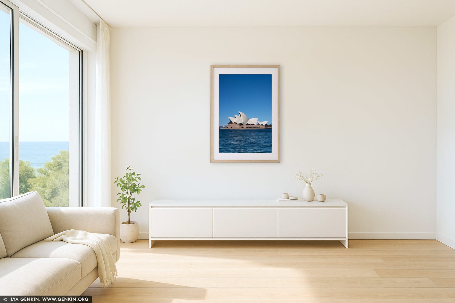Sydney Opera House at Daytime wall art in a contemporary living room interior