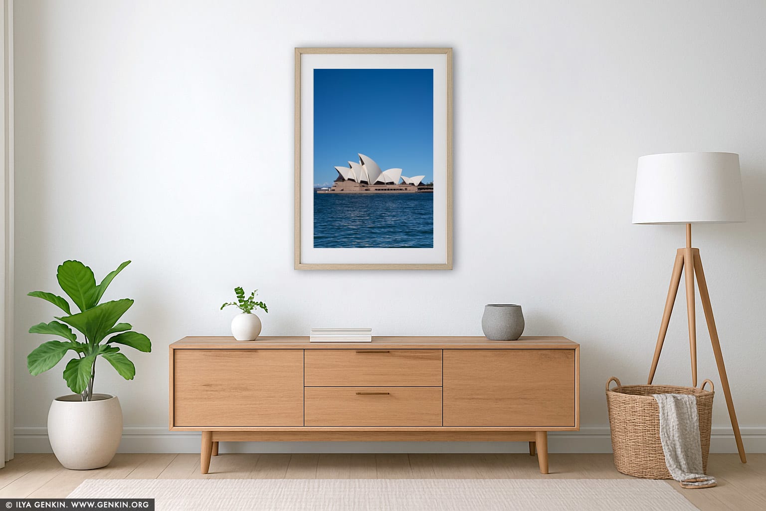 Sydney Opera House at Daytime wall art in a minimalist living room interior