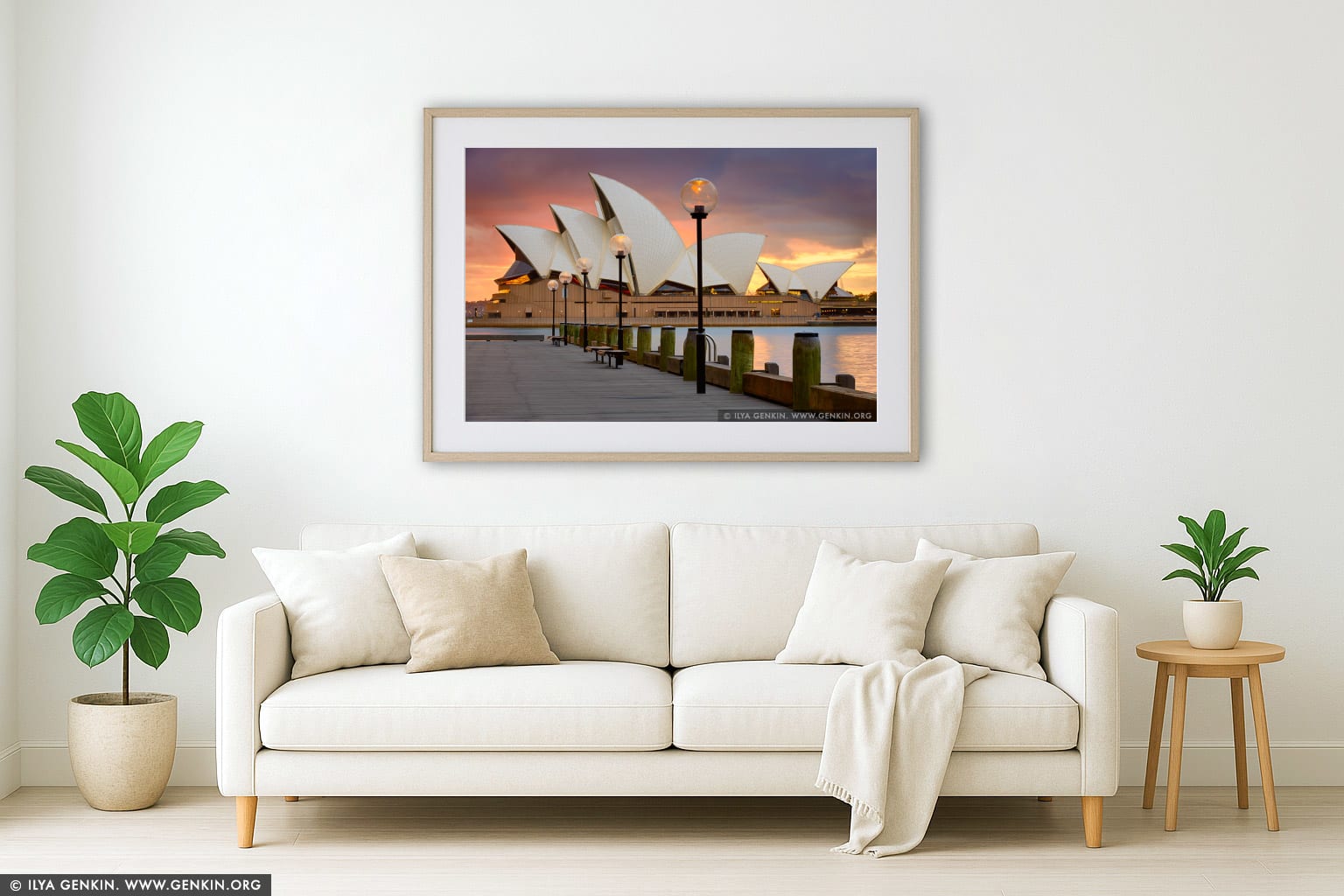 Sydney Opera House at Sunrise wall art in a contemporary living room interior