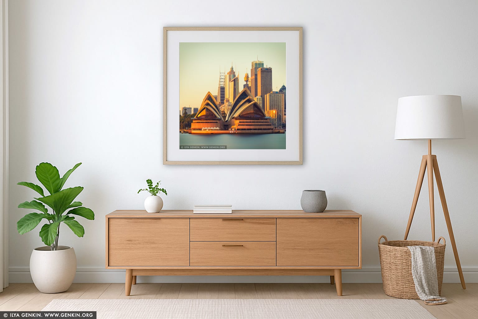 Sydney Opera House at Sunrise wall art in a luxury living room interior