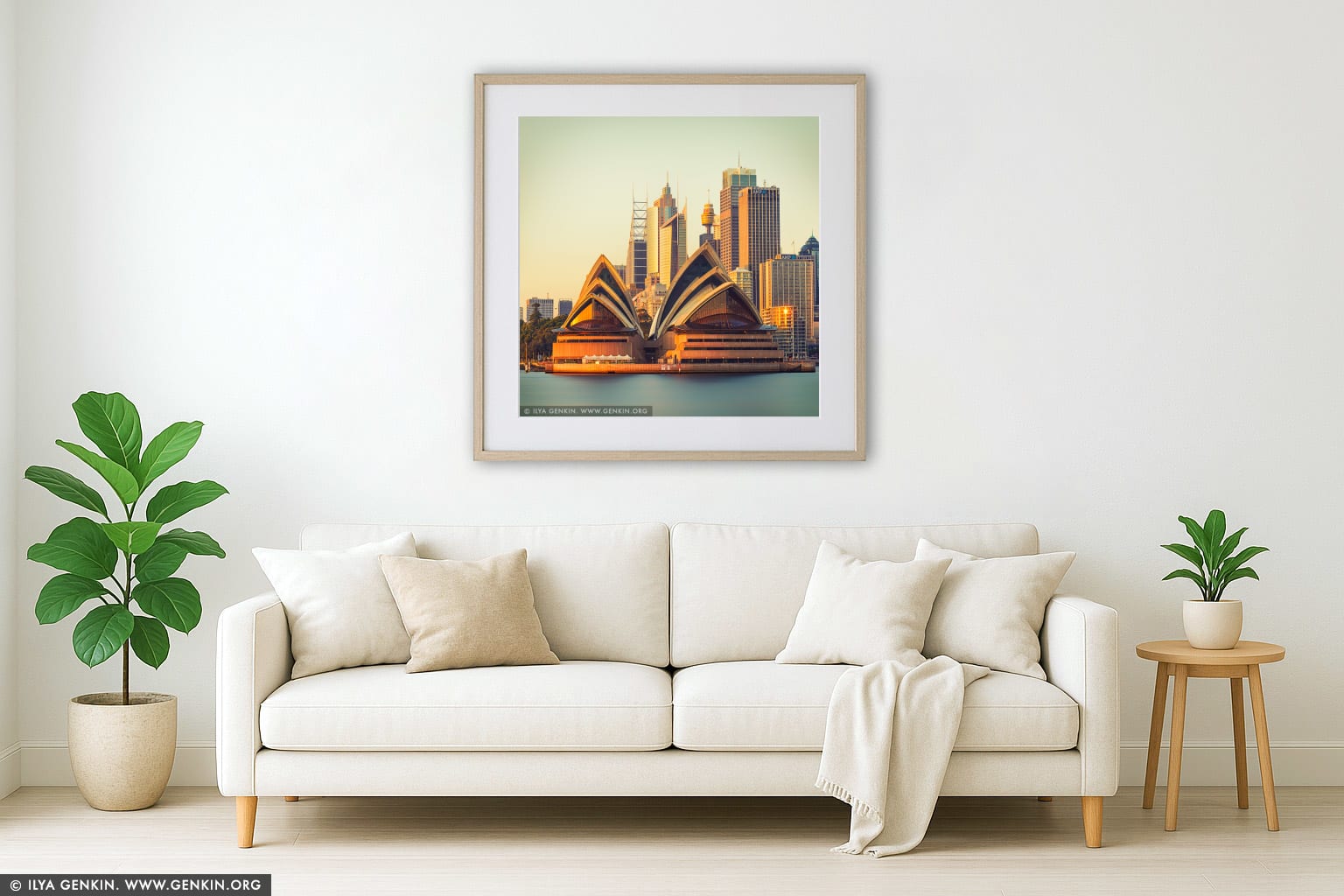 Sydney Opera House at Sunrise wall art in a contemporary living room interior