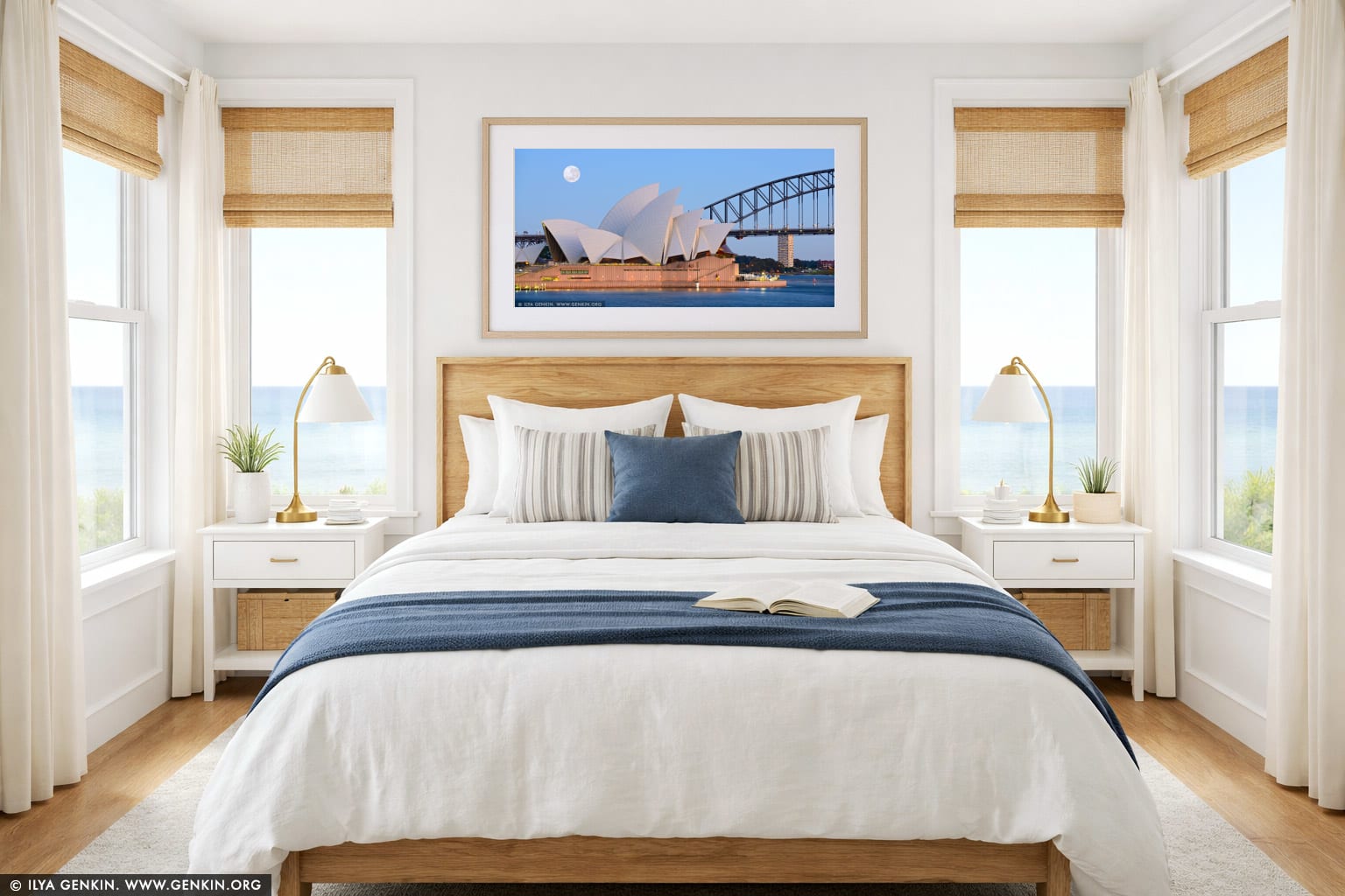 Super Moon Over Sydney Opera House wall art in a bedroom interior