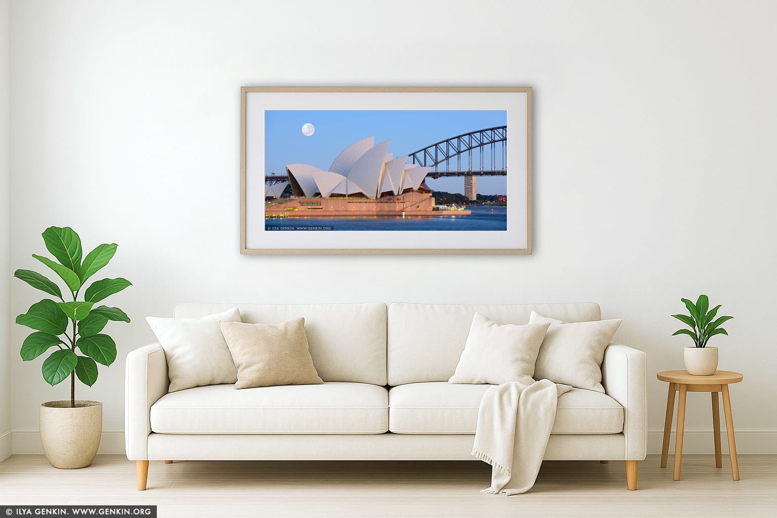 Super Moon Over Sydney Opera House wall art in a contemporary living room interior