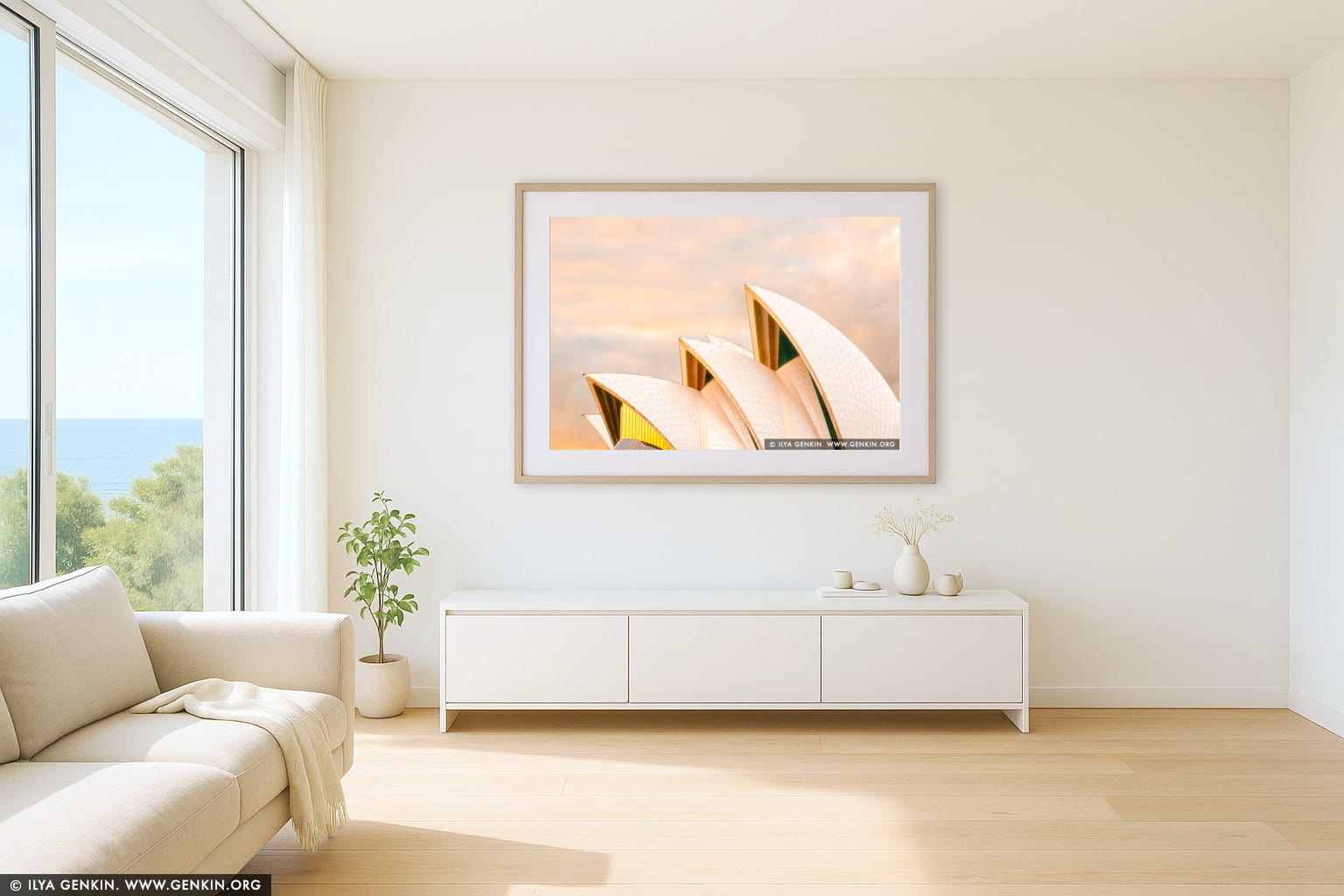 Sydney Opera House Sails wall art in a luxury living room interior