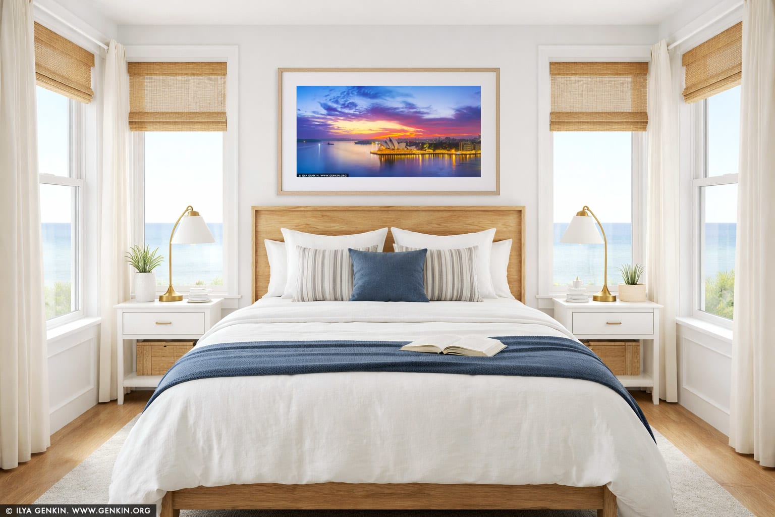 Sydney Opera House at Sunrise wall art in a bedroom interior