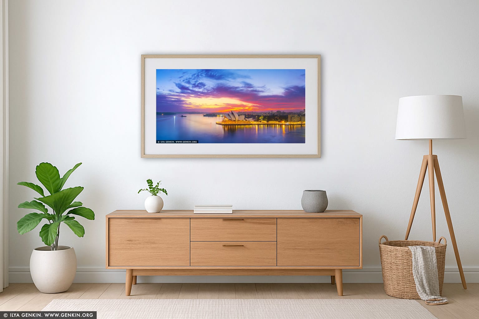 Sydney Opera House at Sunrise wall art in a contemporary living room interior