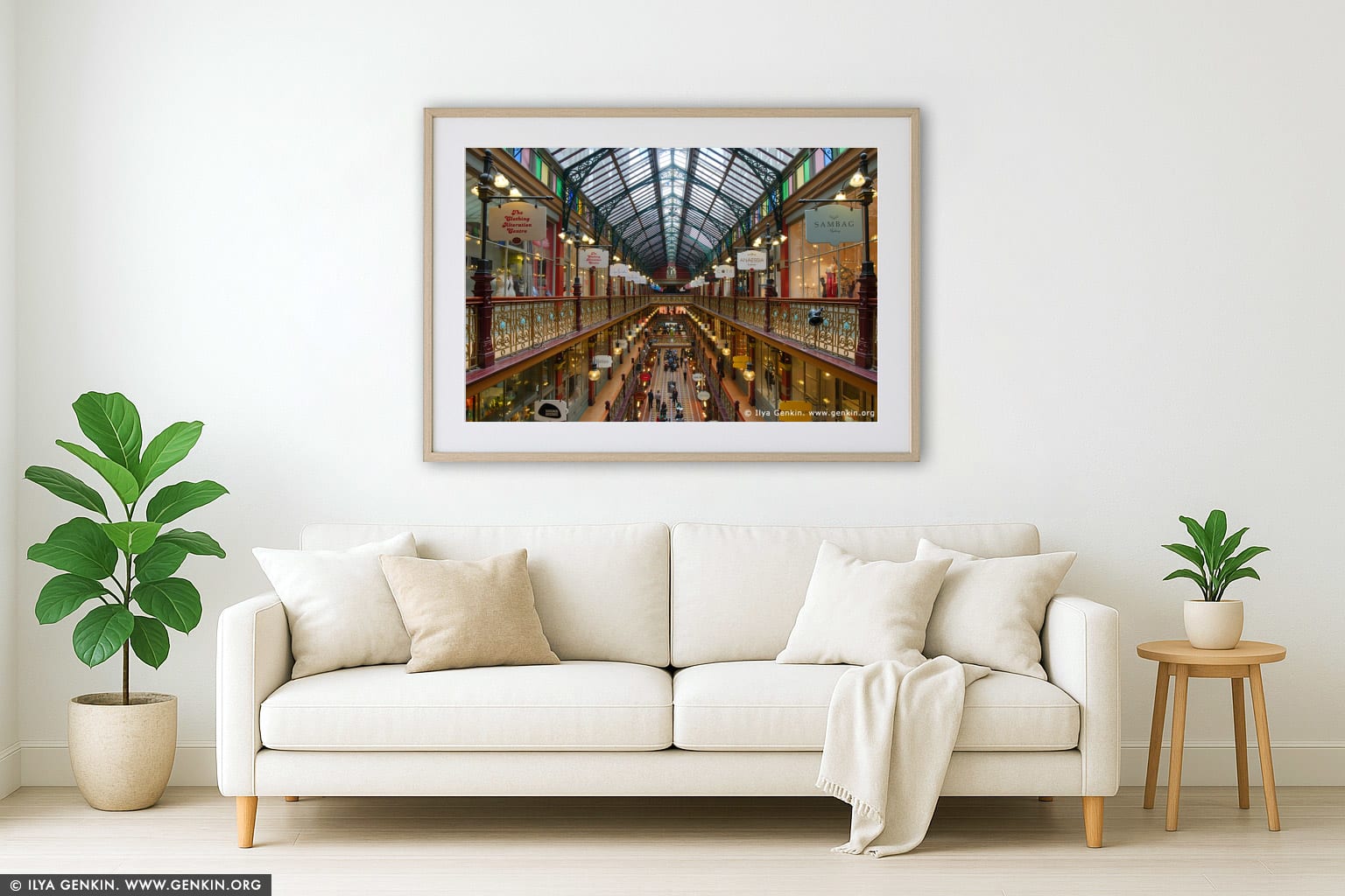 Interior of The Strand Arcade wall art in a contemporary living room interior