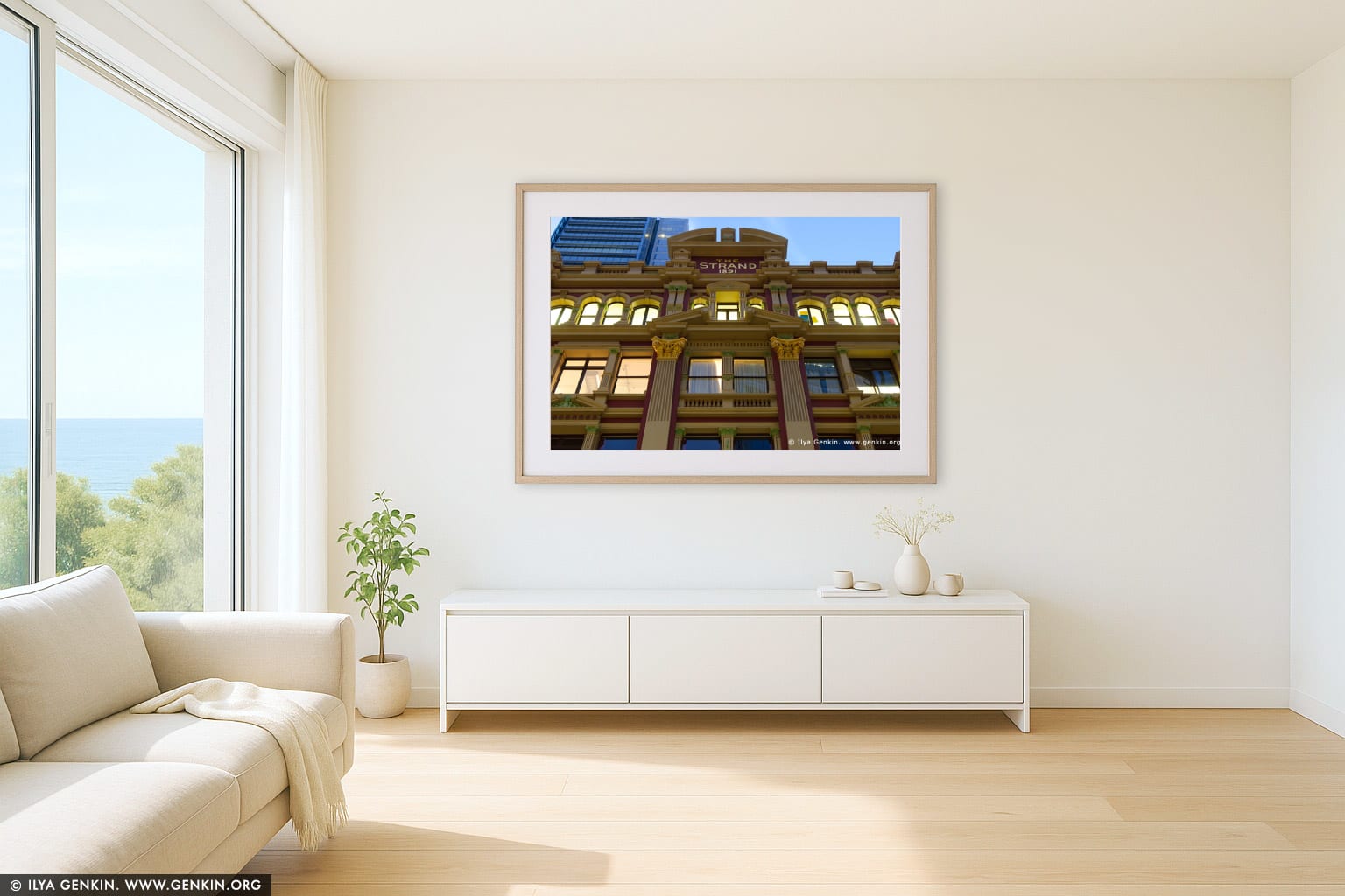 The Strand Arcade Roof Details wall art in a luxury living room interior