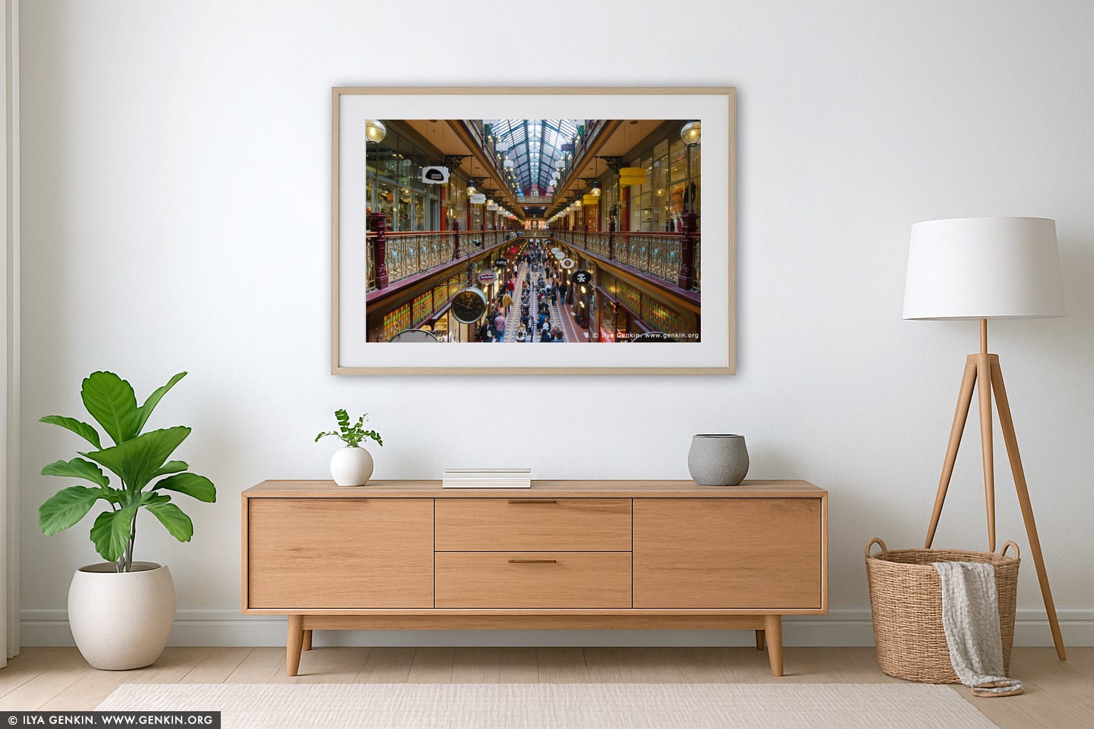 Interior of The Strand Arcade wall art in a minimalist living room interior