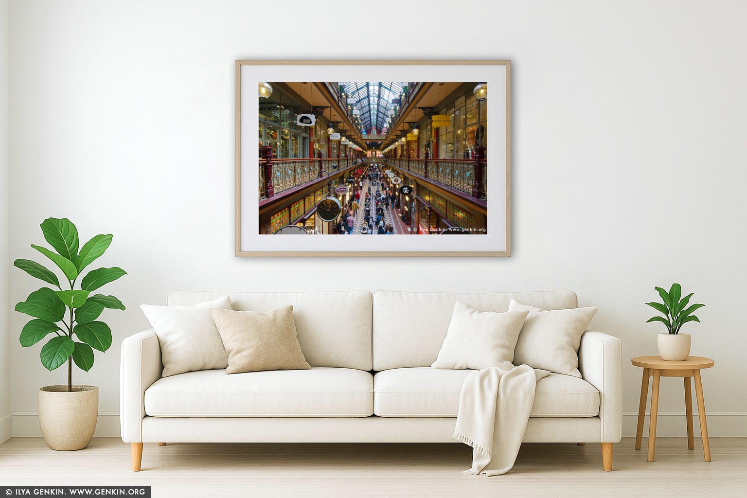 Interior of The Strand Arcade wall art in a modern living room interior