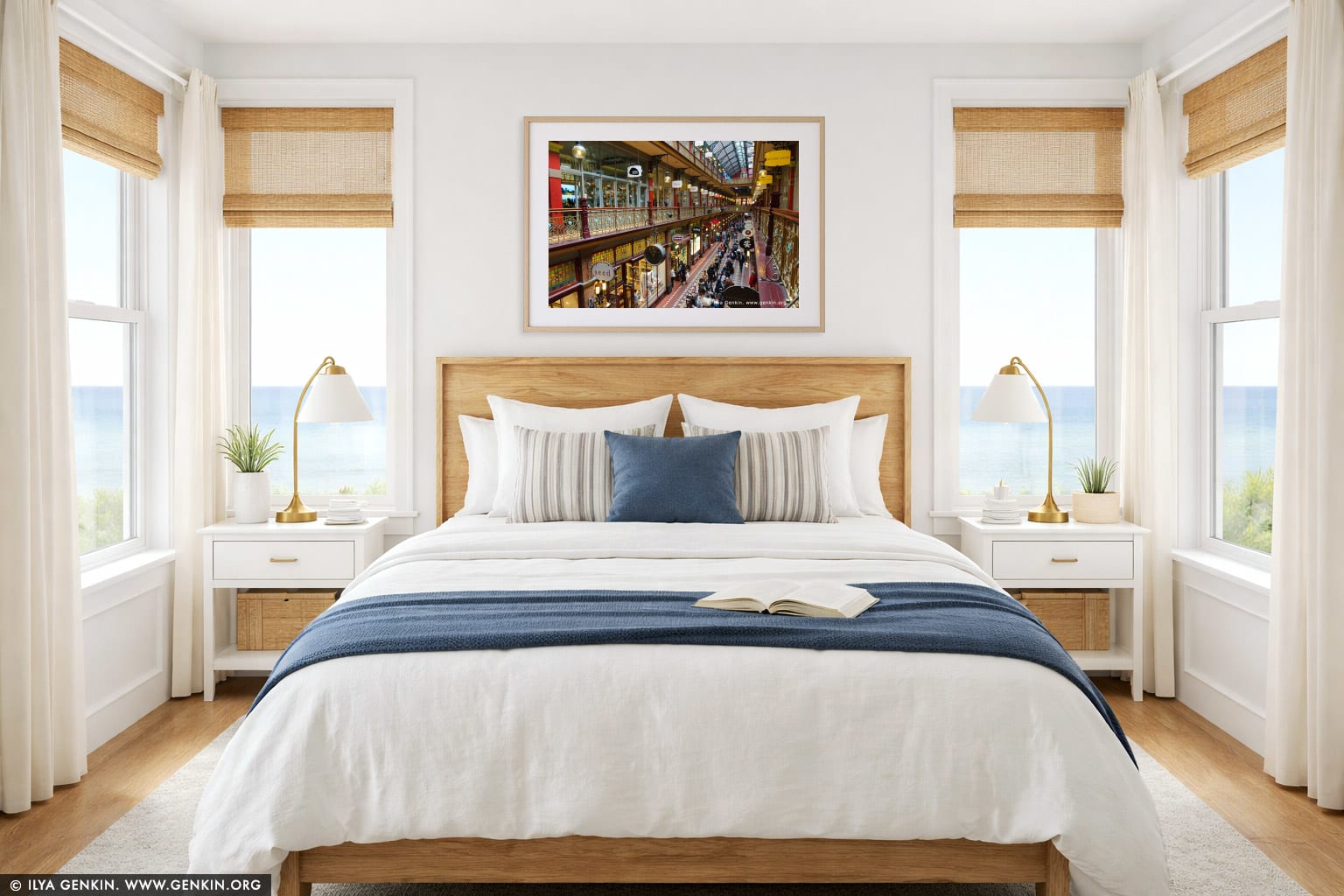 Interior of The Strand Arcade wall art in a bedroom interior