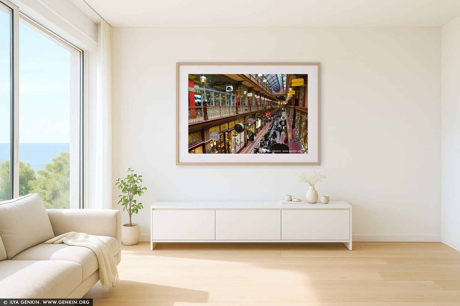 Interior of The Strand Arcade wall art in a luxury living room interior