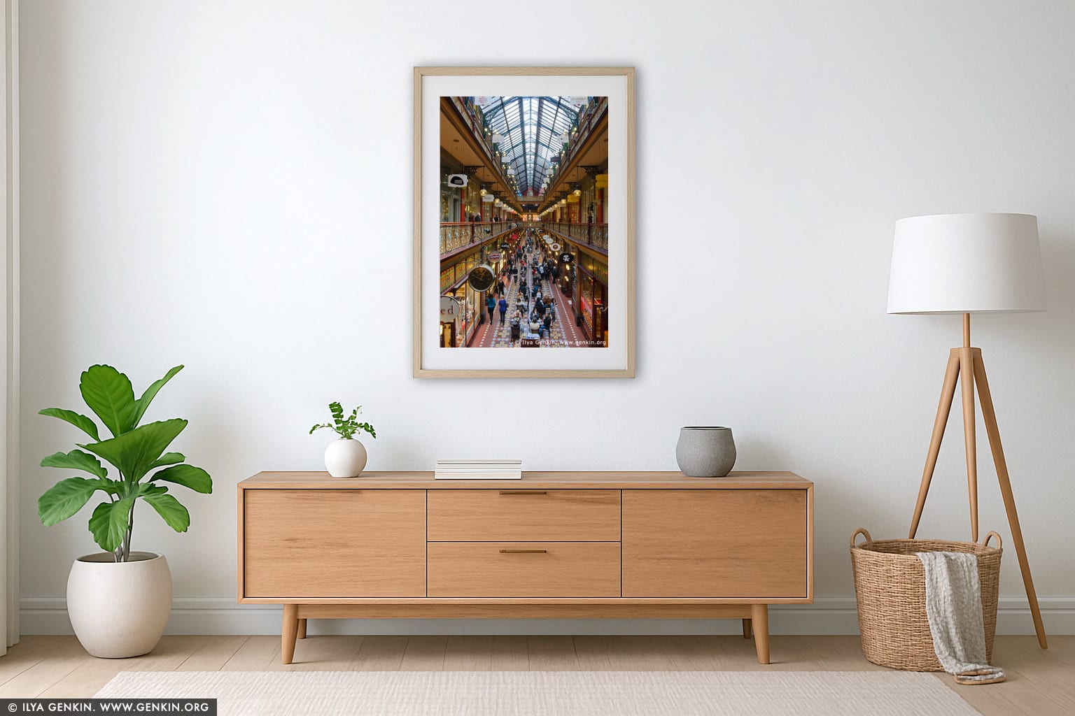 Interior of The Strand Arcade wall art in a contemporary living room interior