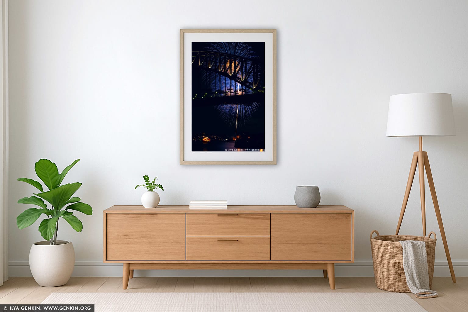 New Year Eve Fireworks over Sydney Harbour Bridge wall art in a luxury living room interior