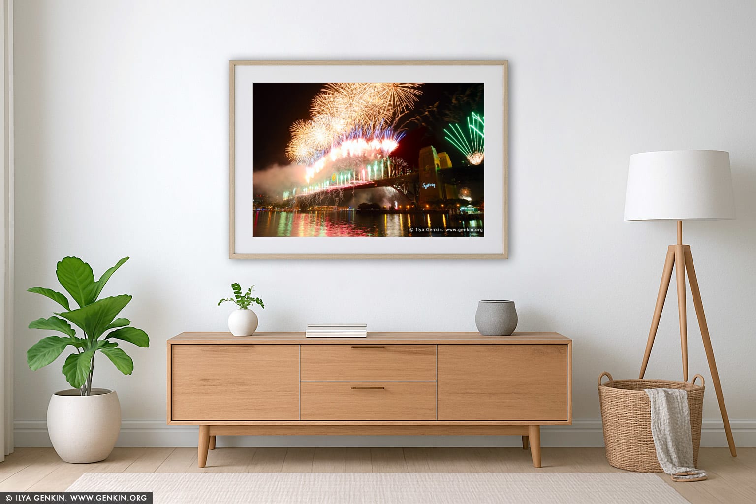 New Year Eve 2012 Fireworks over Sydney Harbour wall art in a minimalist living room interior