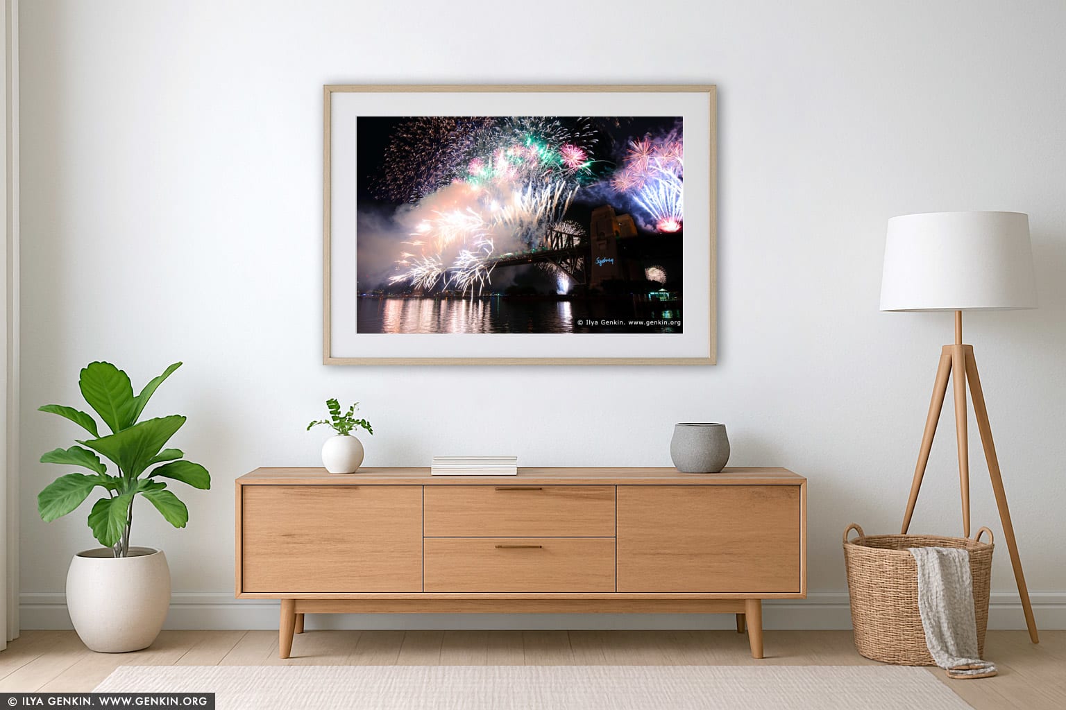 New Year Eve 2012 Fireworks over Sydney Harbour Bridge wall art in a contemporary living room interior