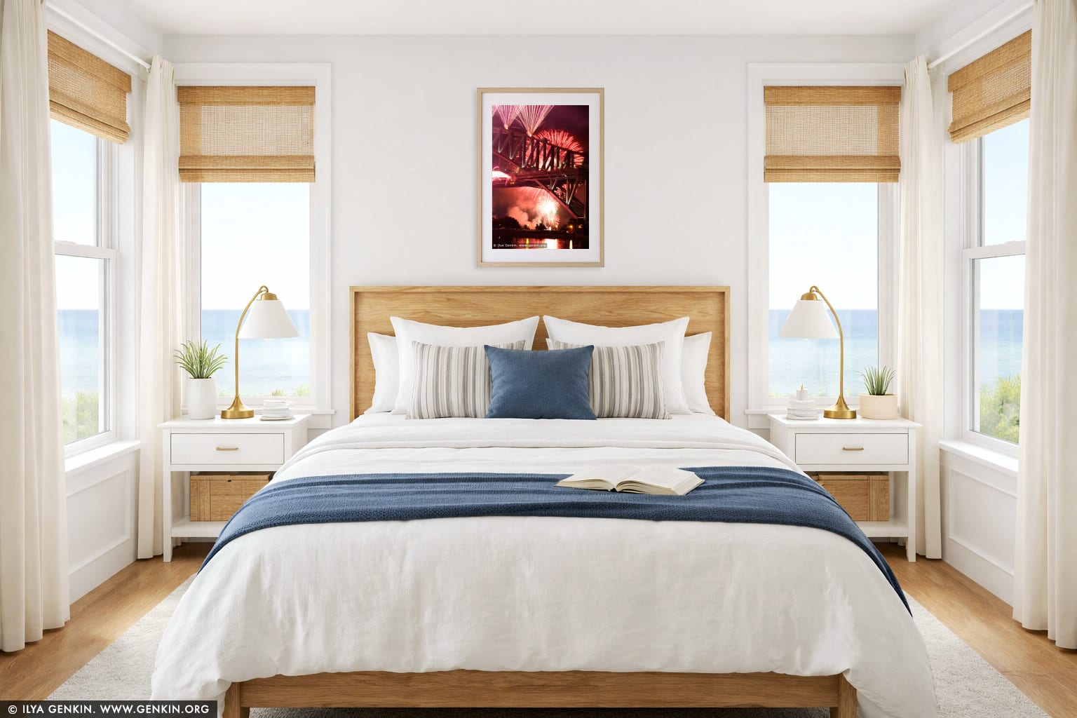 New Year Eve Fireworks over Sydney Harbour Bridge wall art in a luxury living room interior